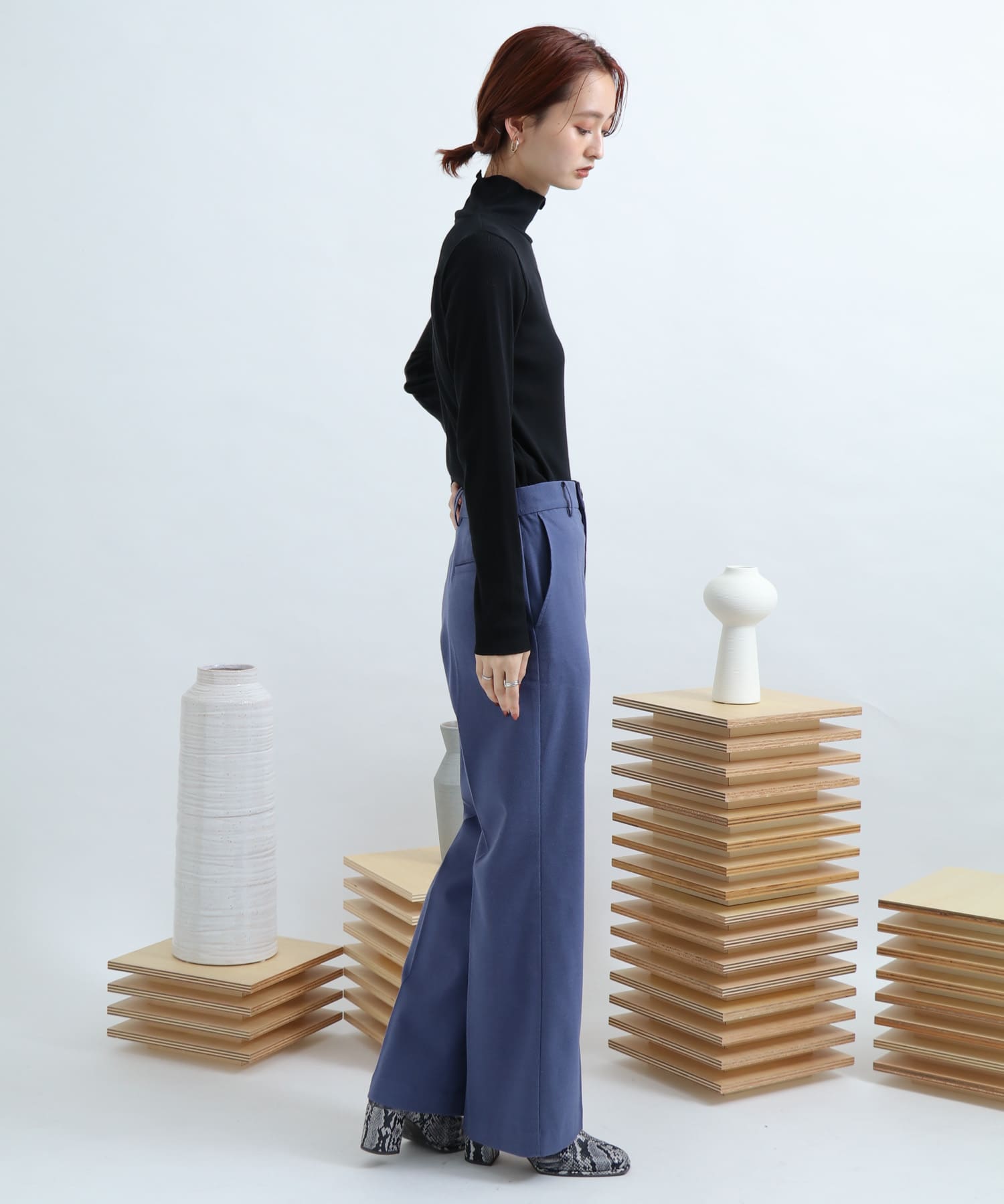 ウールワイドパンツ L.BLUE S