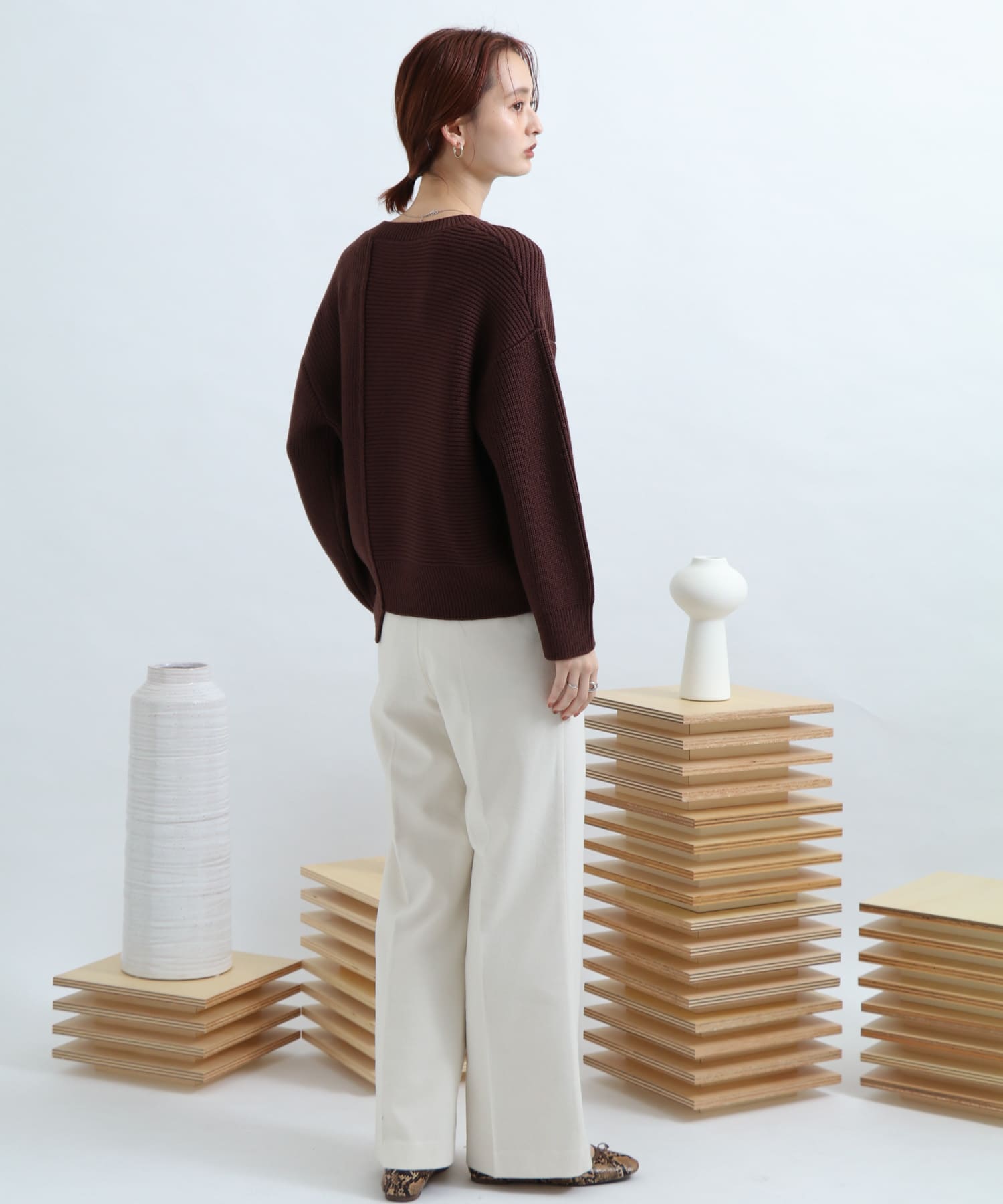 ウールワイドパンツ IVORY S