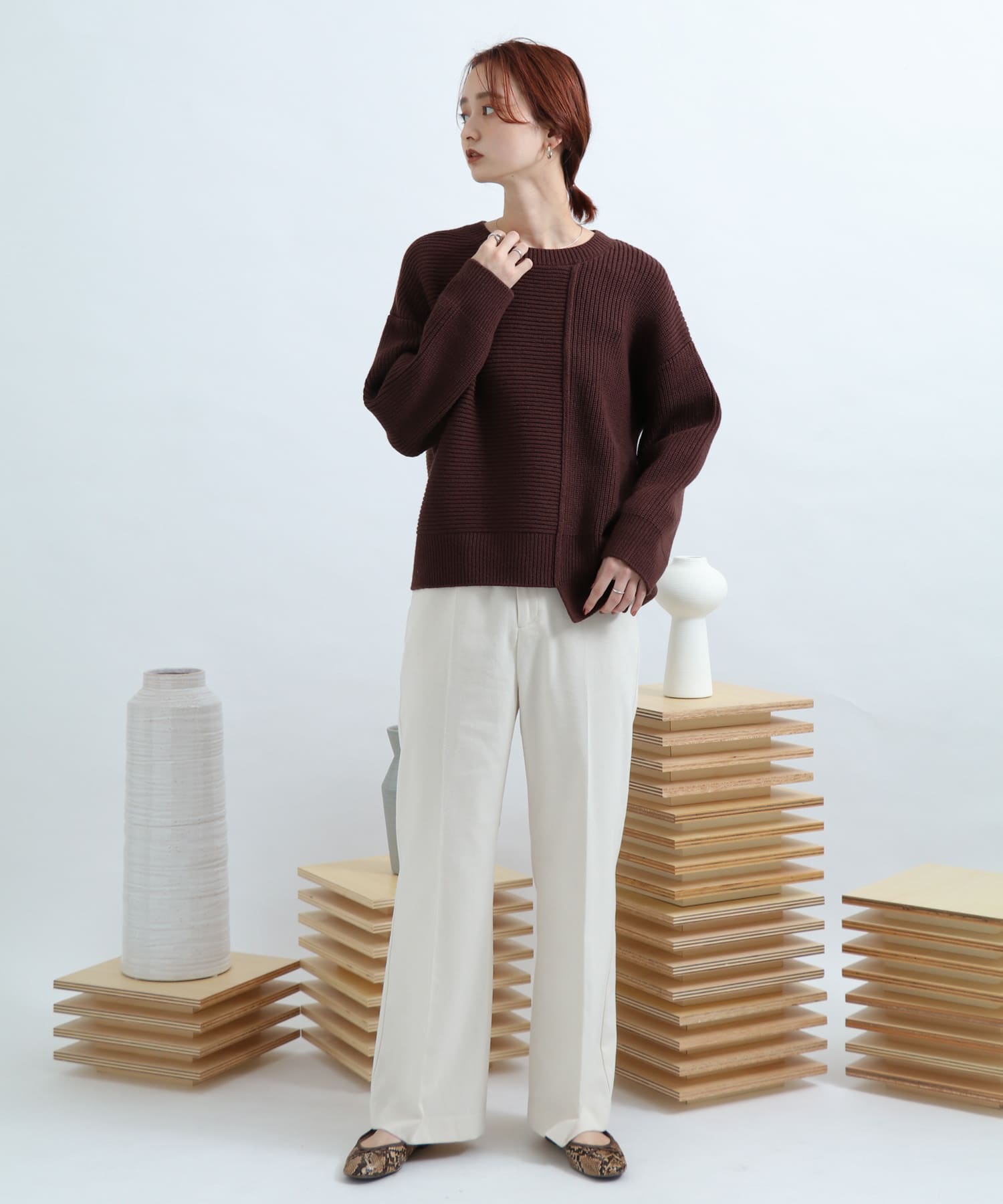 ウールワイドパンツ IVORY S