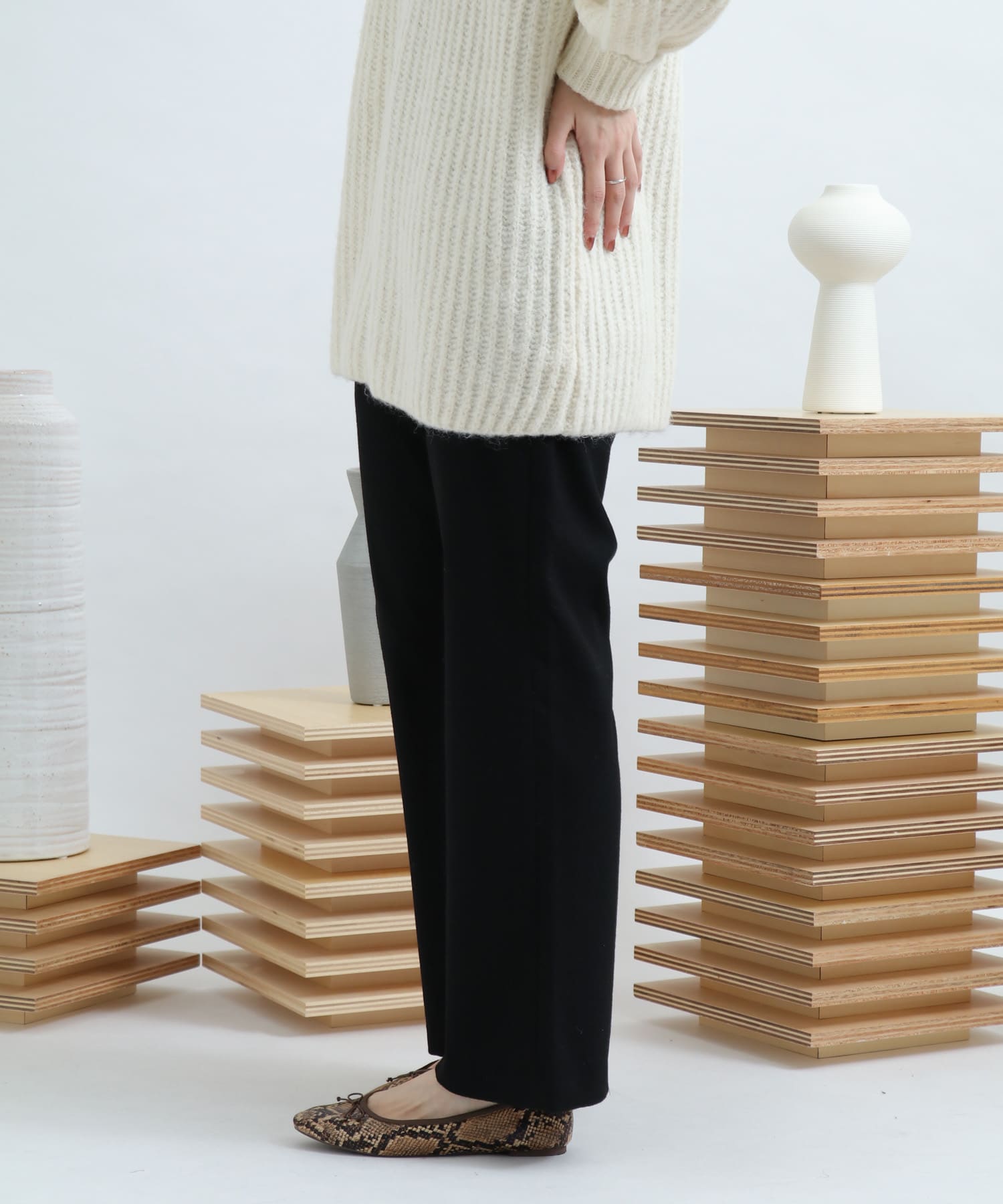 ウールワイドパンツ BLACK S