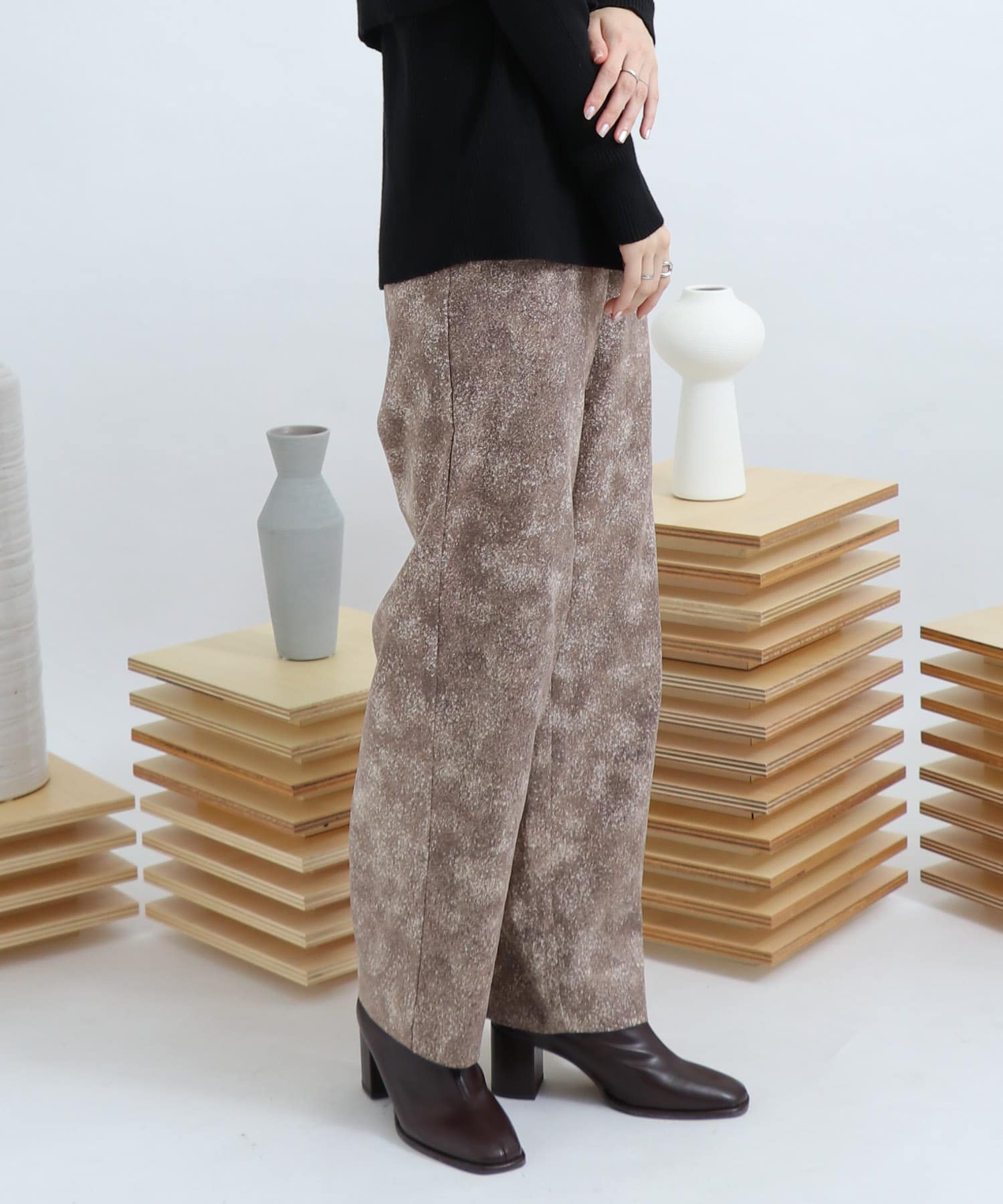 ストーンプリントパンツ BROWN FREE