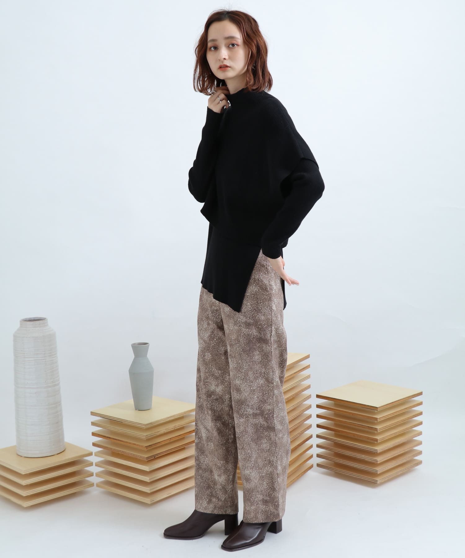 ストーンプリントパンツ BROWN FREE