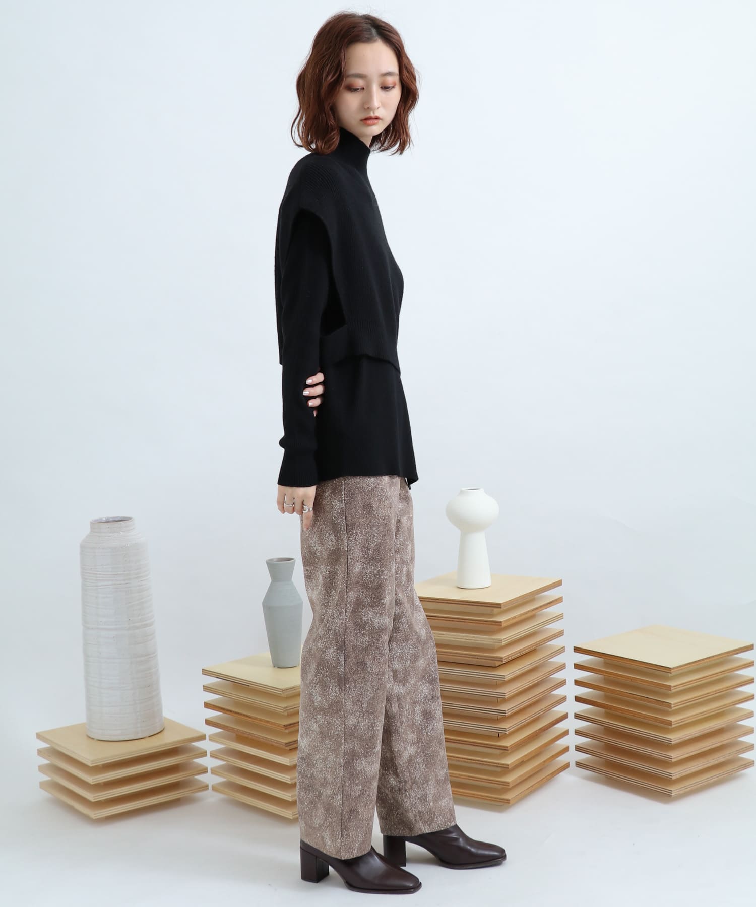 ストーンプリントパンツ BROWN FREE