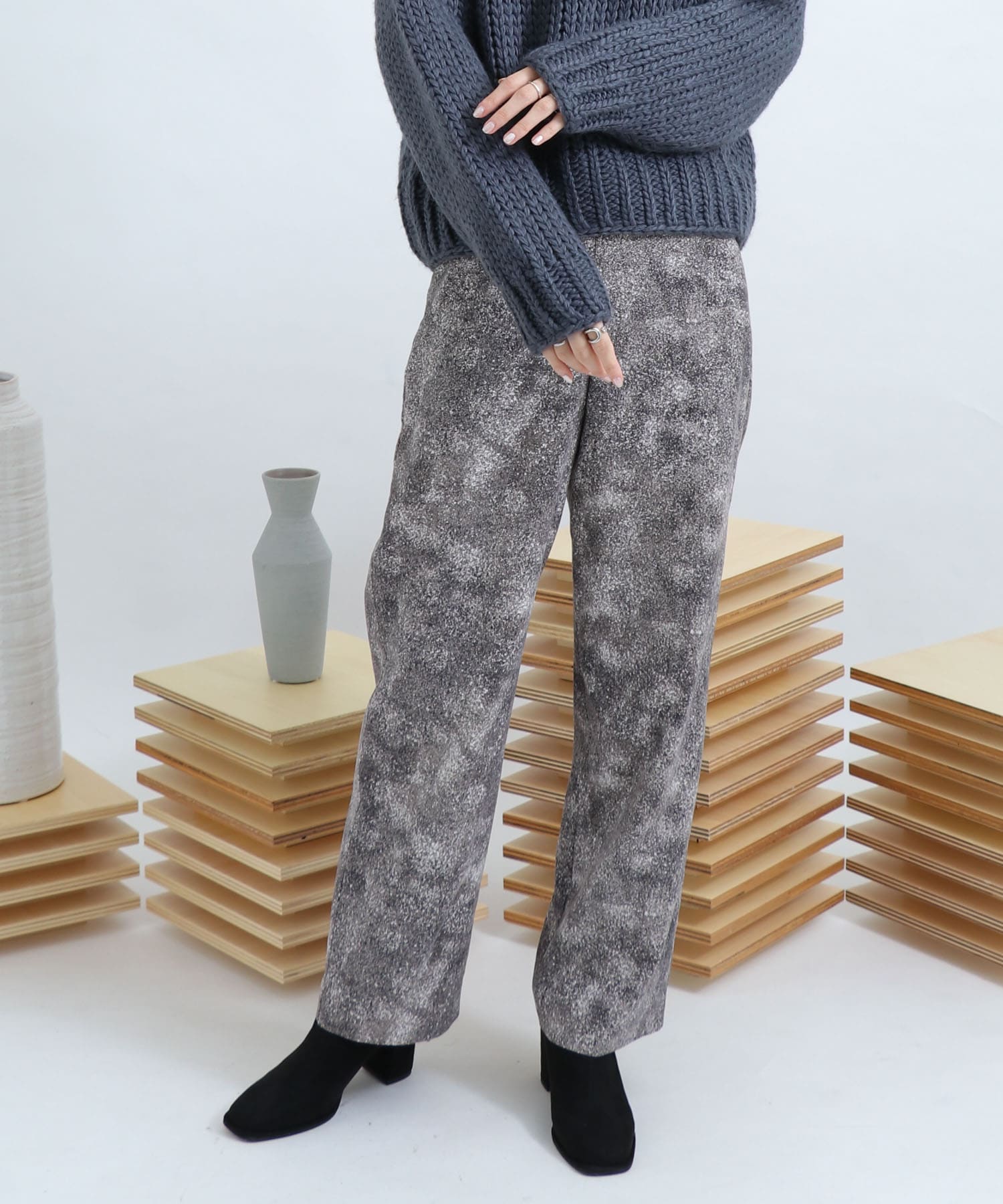 ストーンプリントパンツ BLACK FREE