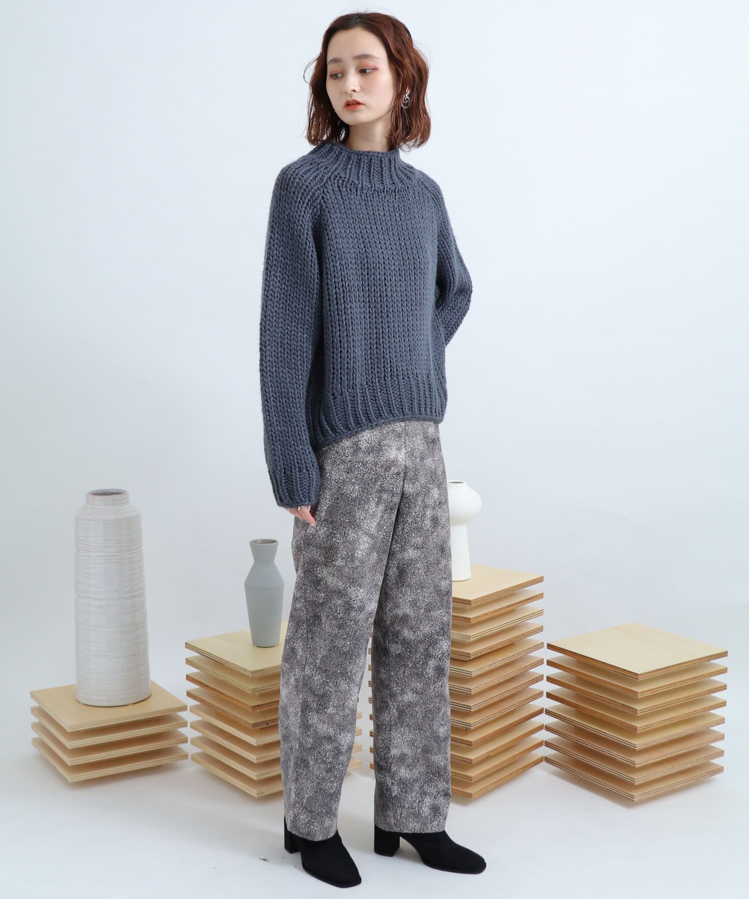 ストーンプリントパンツ BLACK FREE