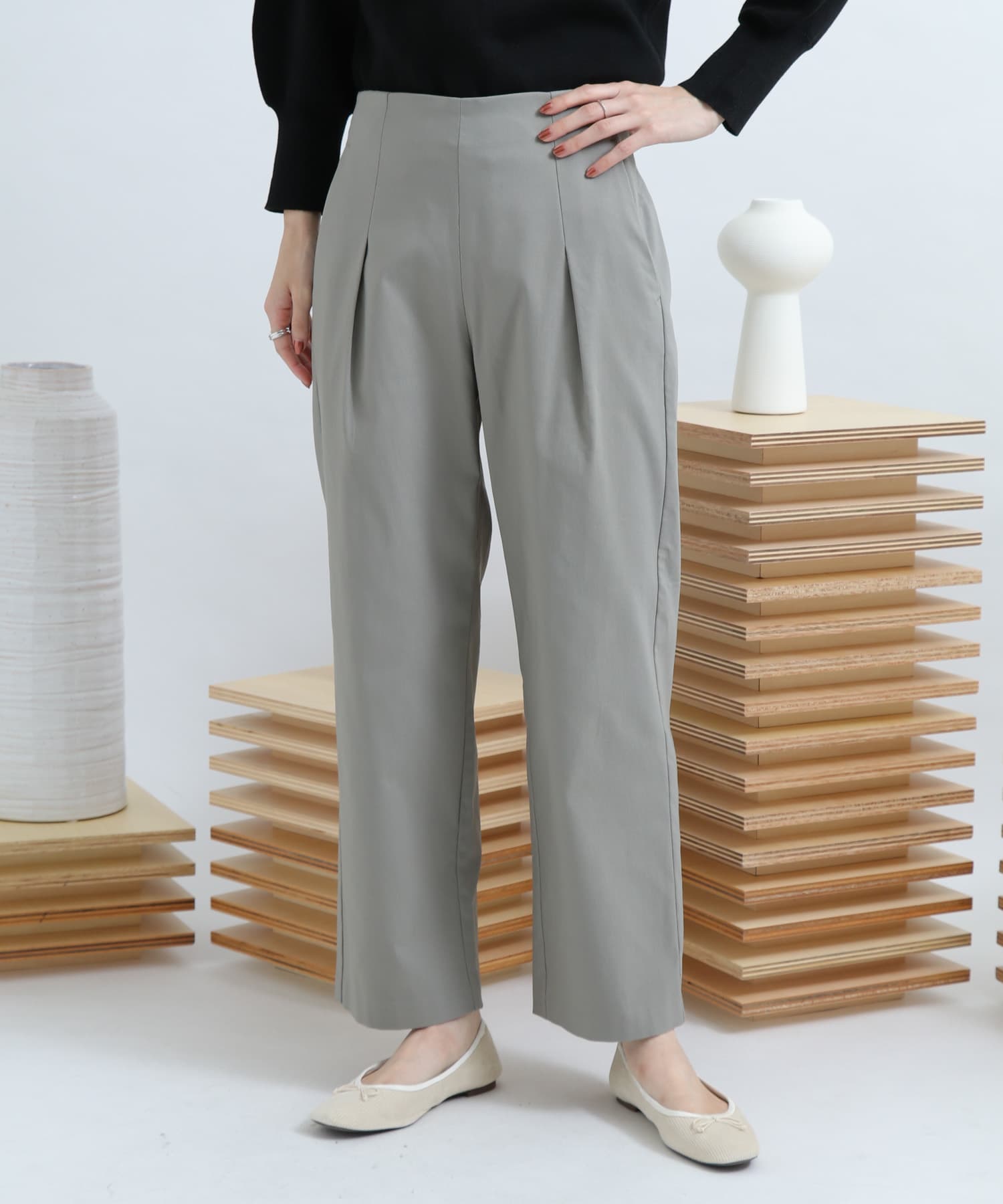 ストレッチワイドクロップドパンツ L.KHAKI XS