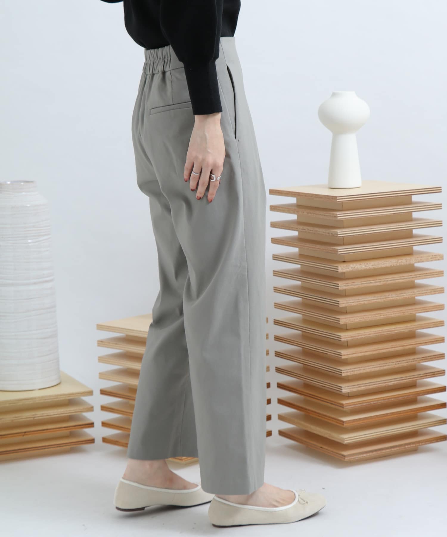 ストレッチワイドクロップドパンツ L.KHAKI XS