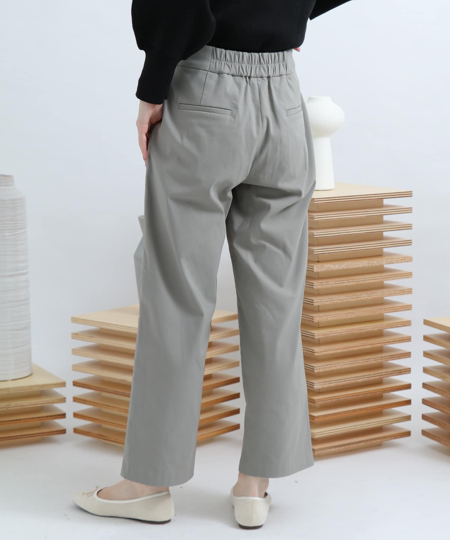 ストレッチワイドクロップドパンツ L.KHAKI XS