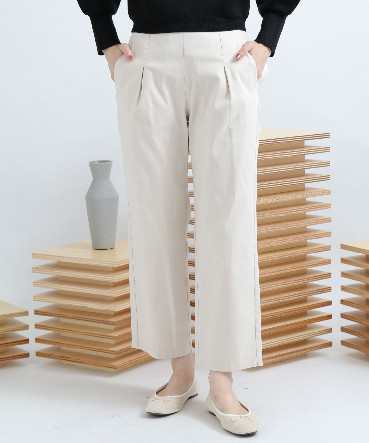 ストレッチワイドクロップドパンツ IVORY XS