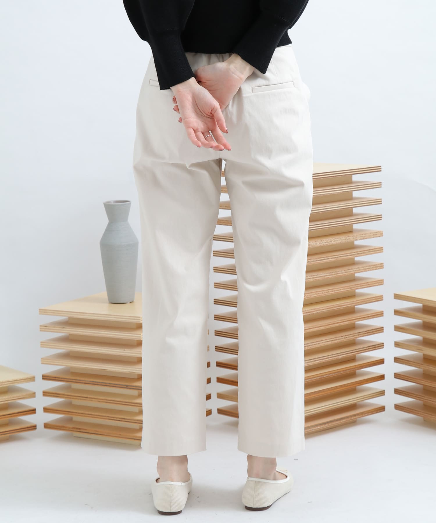 ストレッチワイドクロップドパンツ IVORY XS