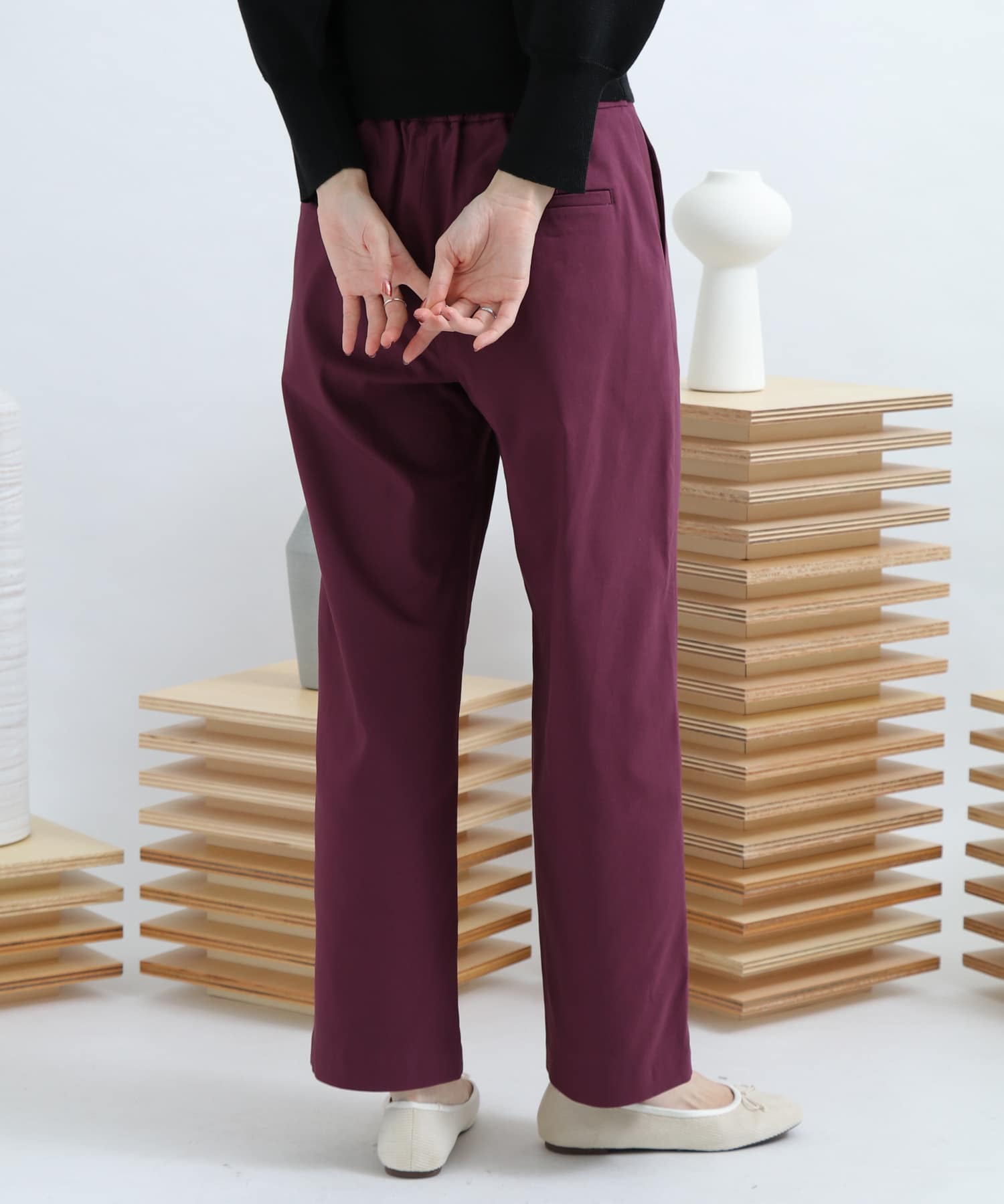 ストレッチワイドクロップドパンツ BURGUNDY XS