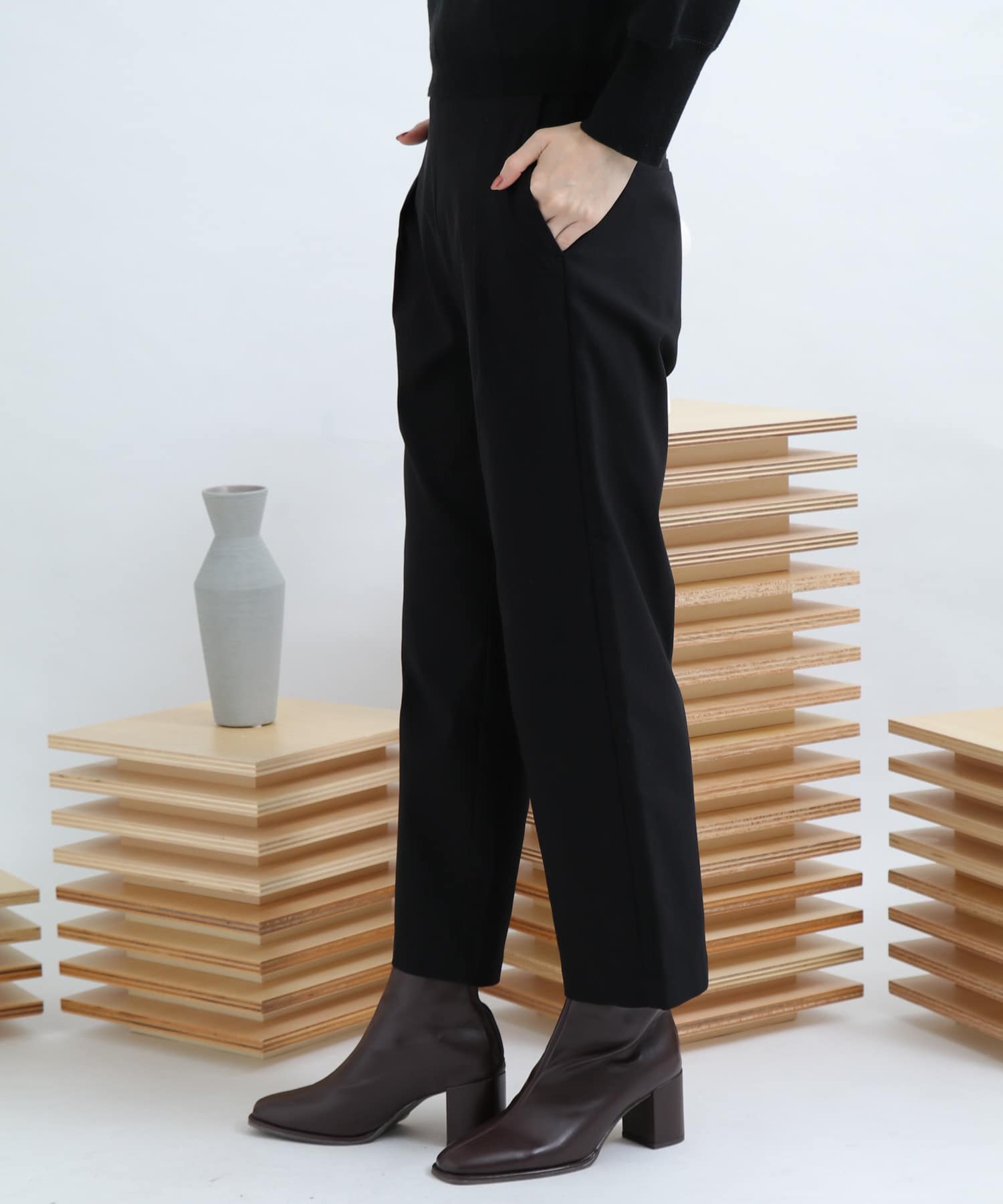 ストレッチワイドクロップドパンツ BLACK XS