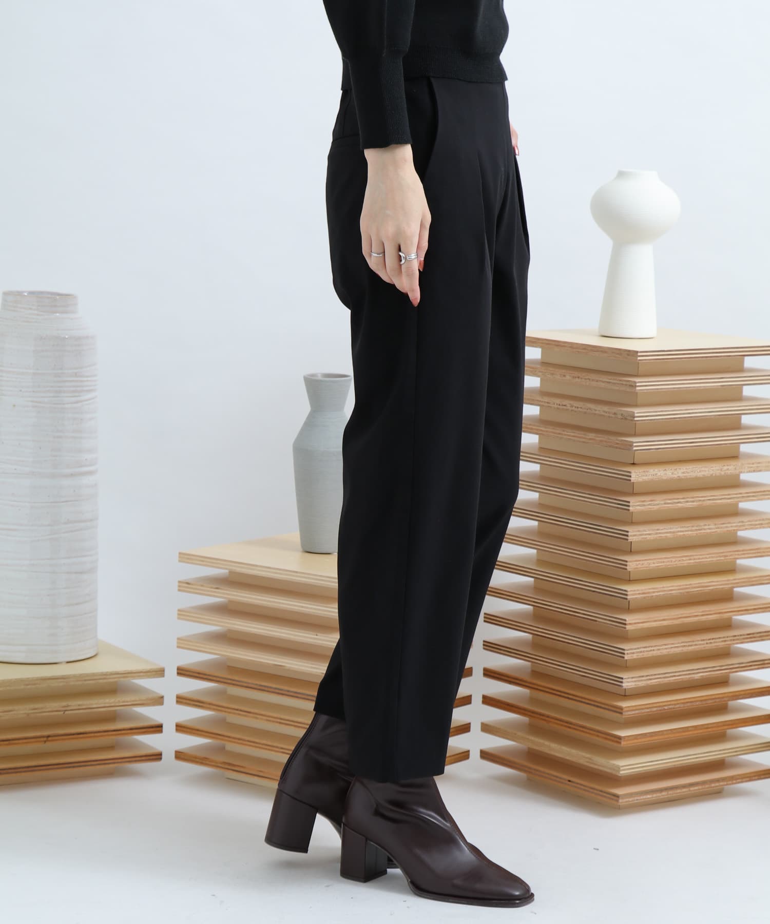 ストレッチワイドクロップドパンツ BLACK XS