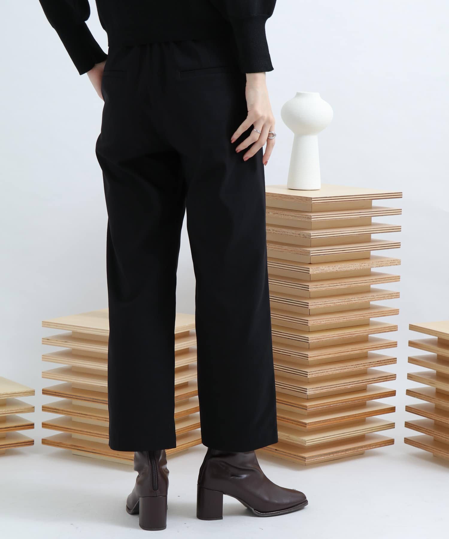 ストレッチワイドクロップドパンツ BLACK XS