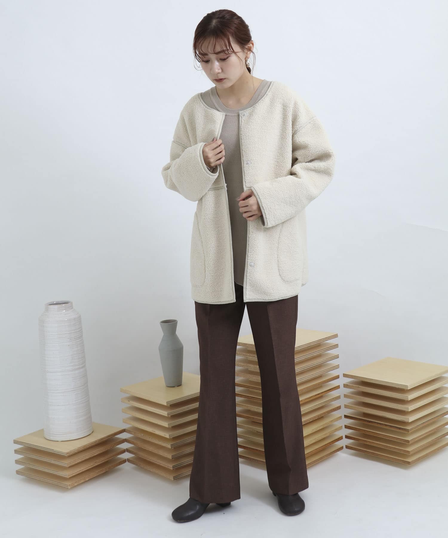 ウールライクキックフレアパンツ BROWN S