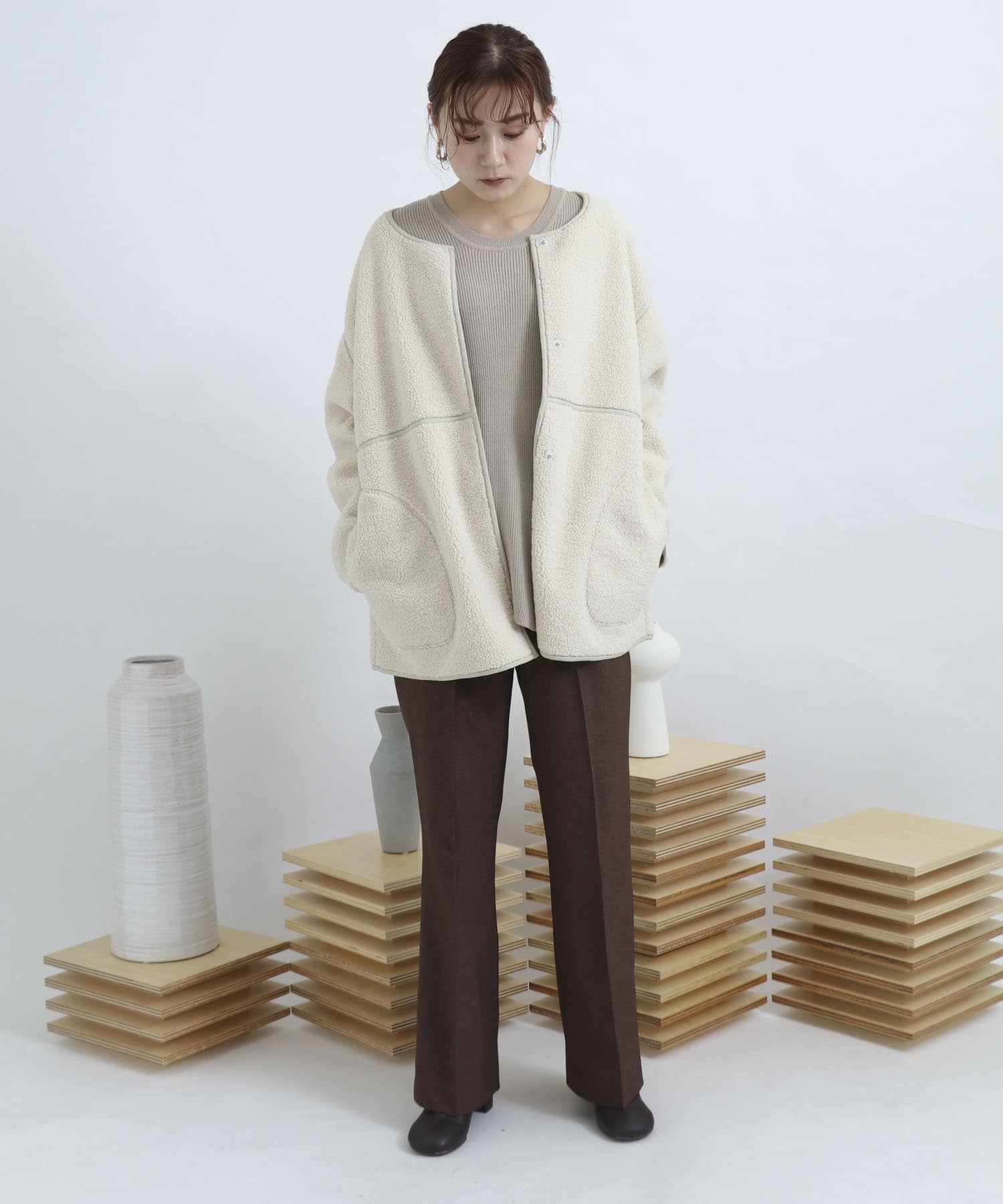 ウールライクキックフレアパンツ BROWN S