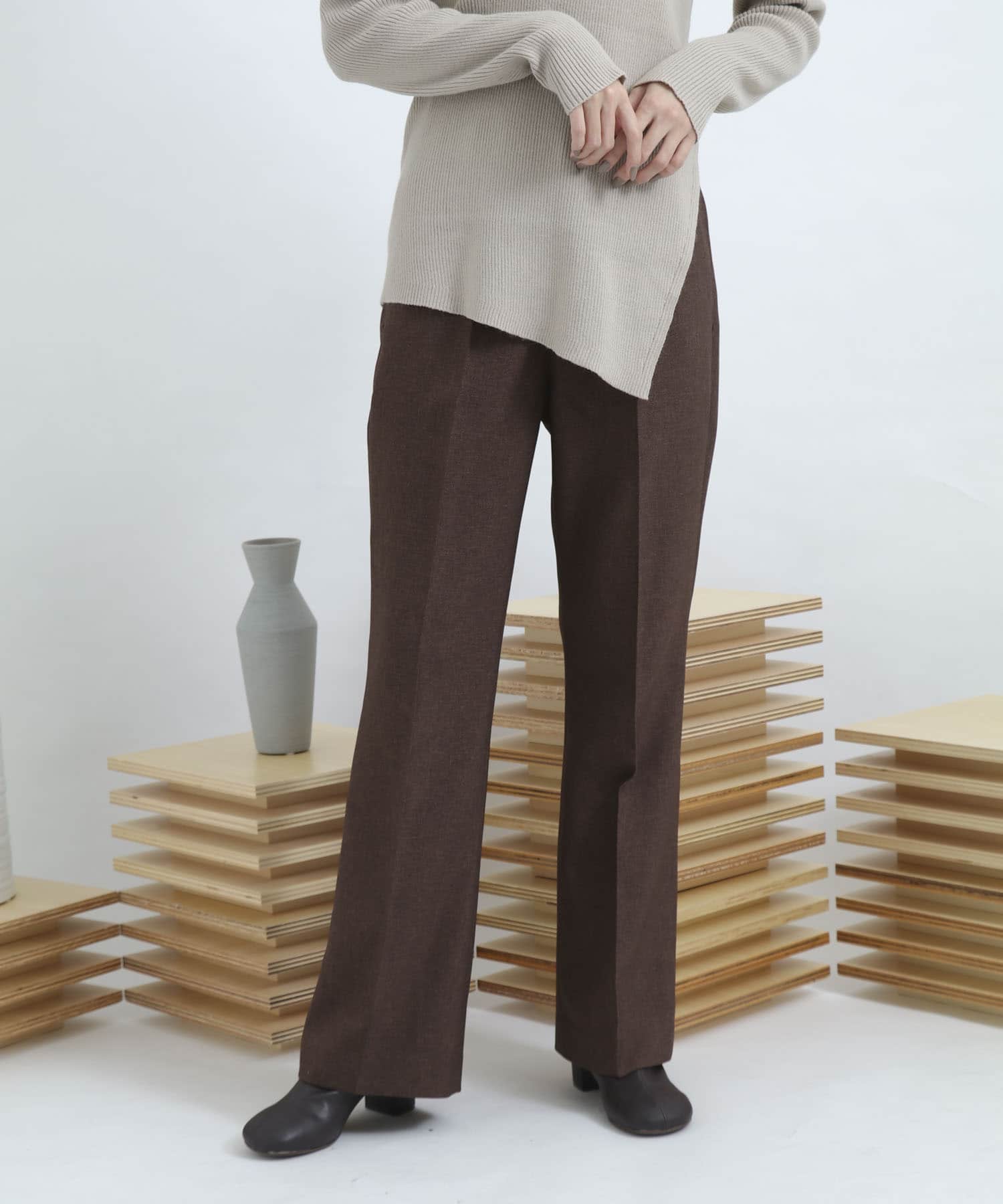 ウールライクキックフレアパンツ BROWN S
