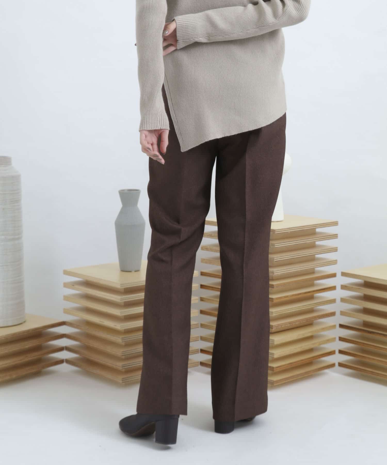 ウールライクキックフレアパンツ BROWN S