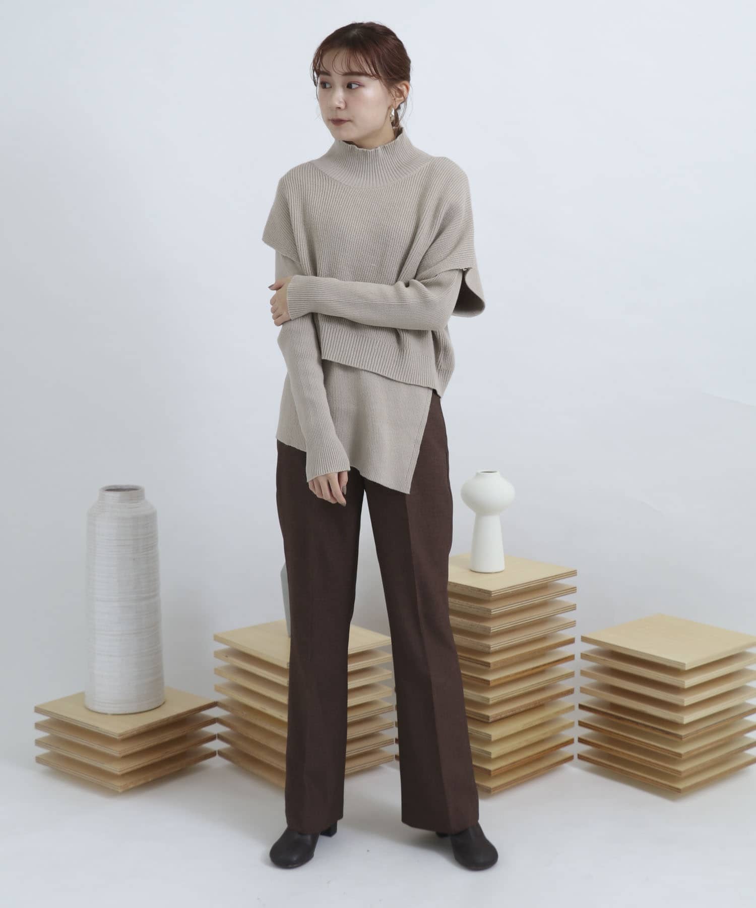ウールライクキックフレアパンツ BROWN M