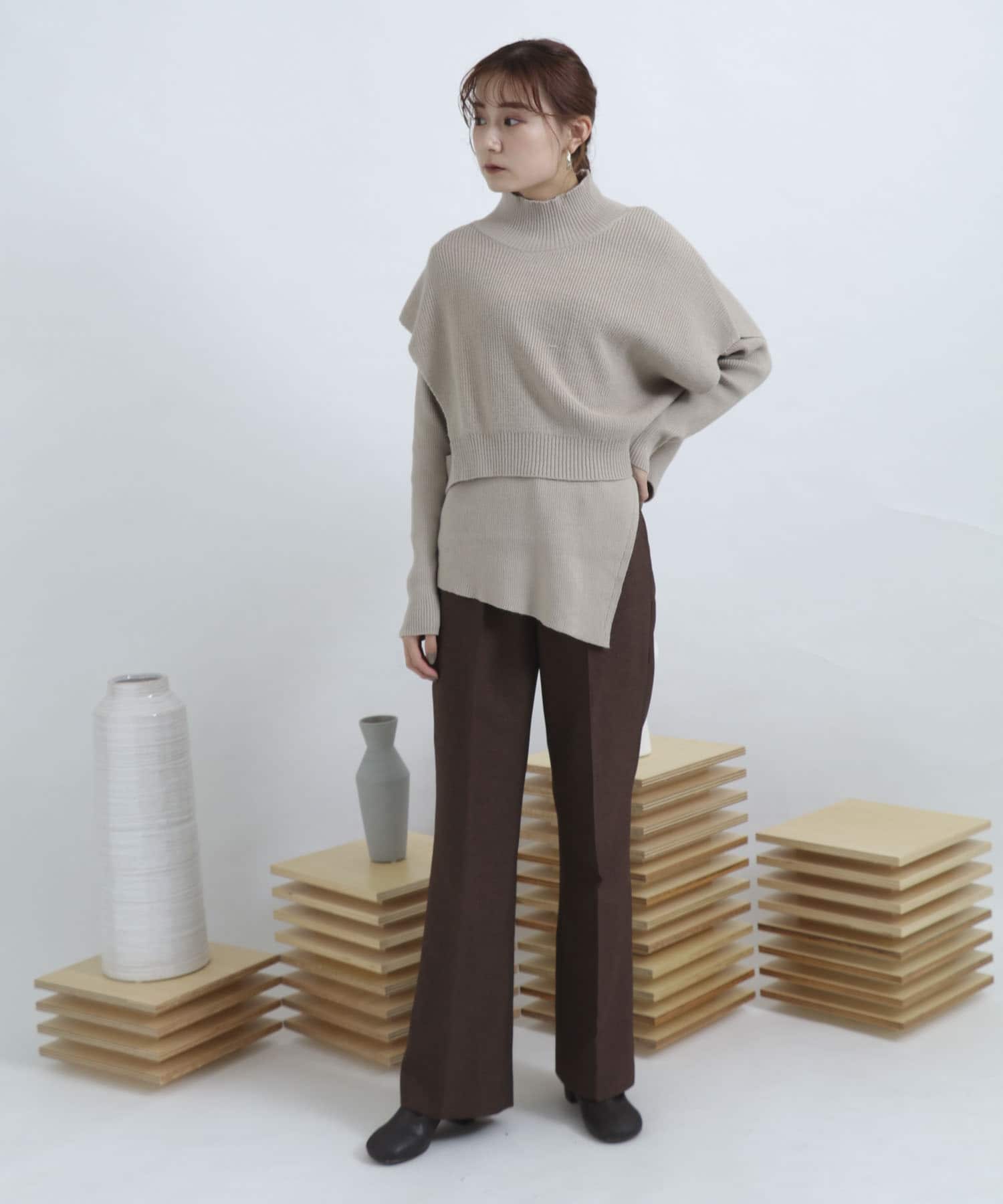 ウールライクキックフレアパンツ BROWN M