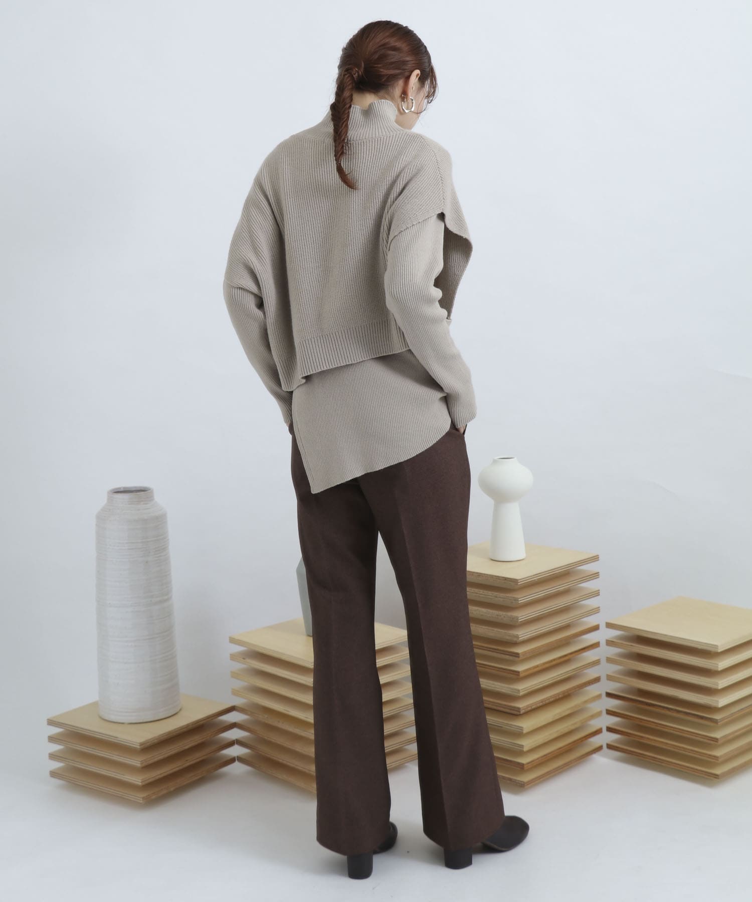 ウールライクキックフレアパンツ BROWN M