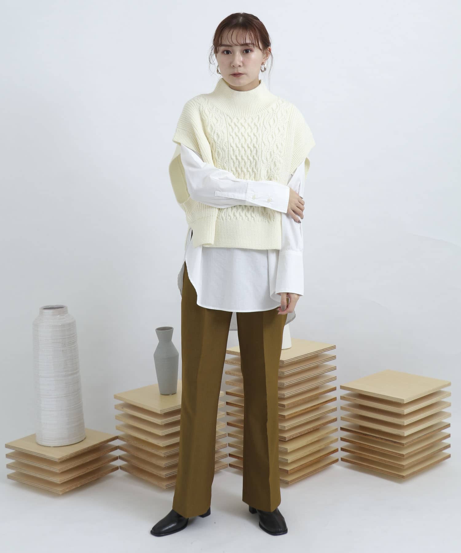 ウールライクキックフレアパンツ LIME S