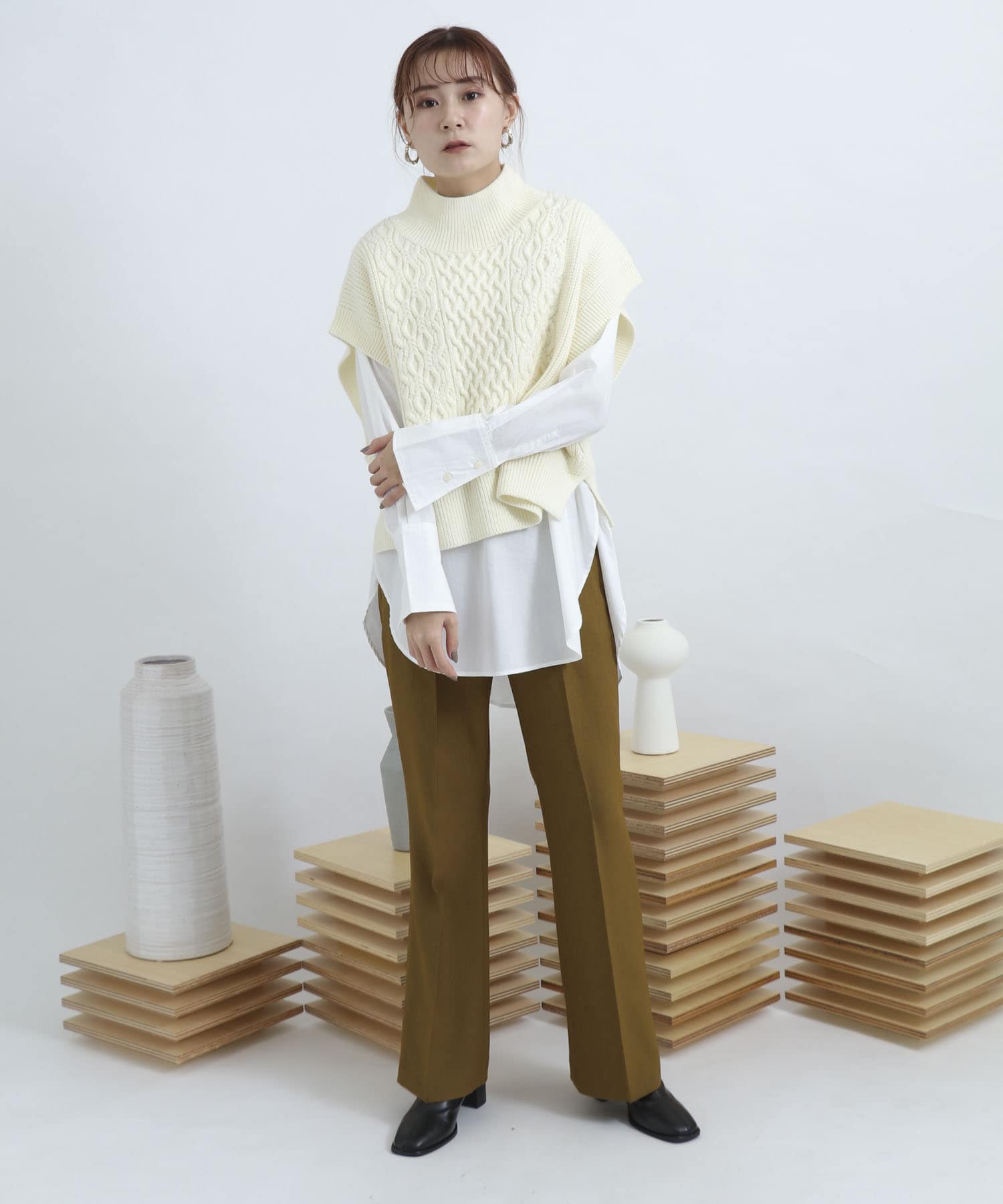 ウールライクキックフレアパンツ LIME S