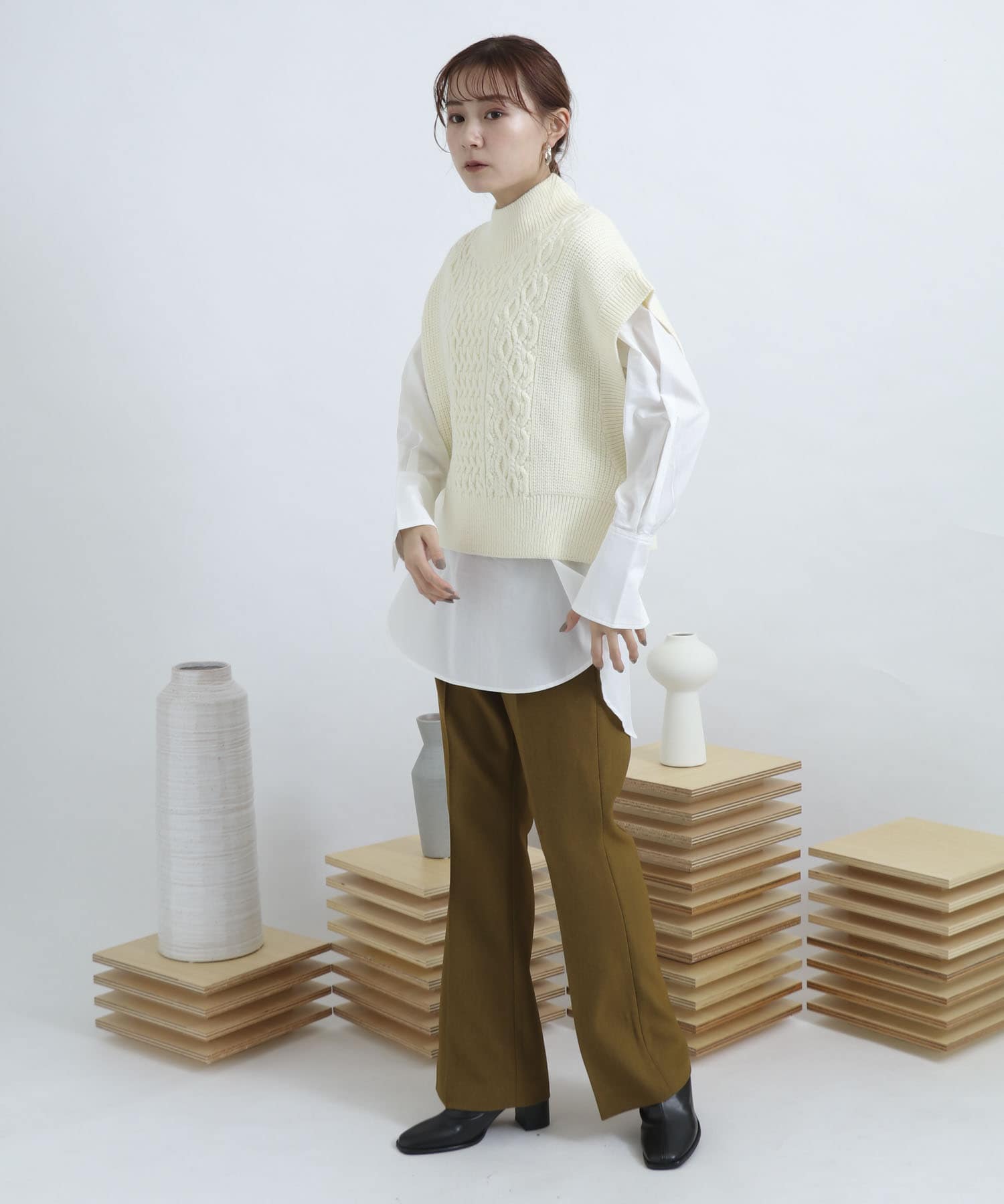 ウールライクキックフレアパンツ LIME S