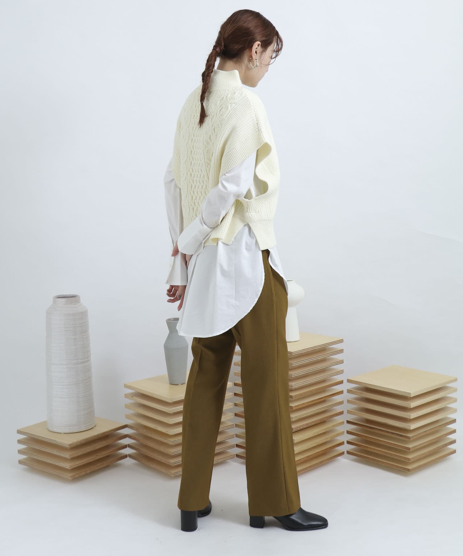 ウールライクキックフレアパンツ LIME M