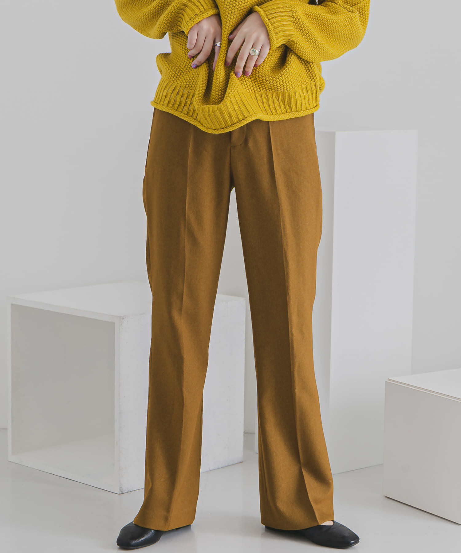 ウールライクキックフレアパンツ LIME M