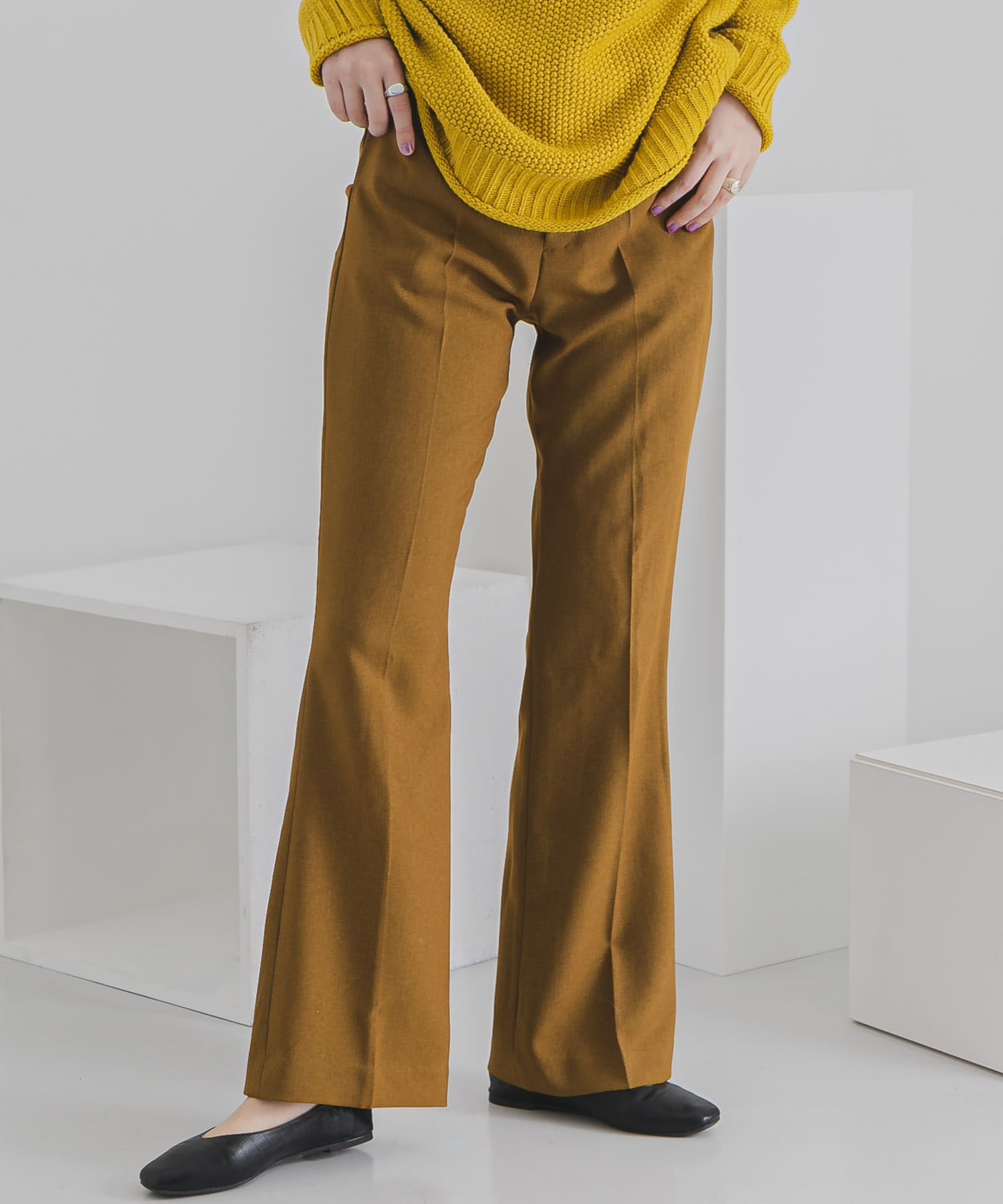 ウールライクキックフレアパンツ LIME M