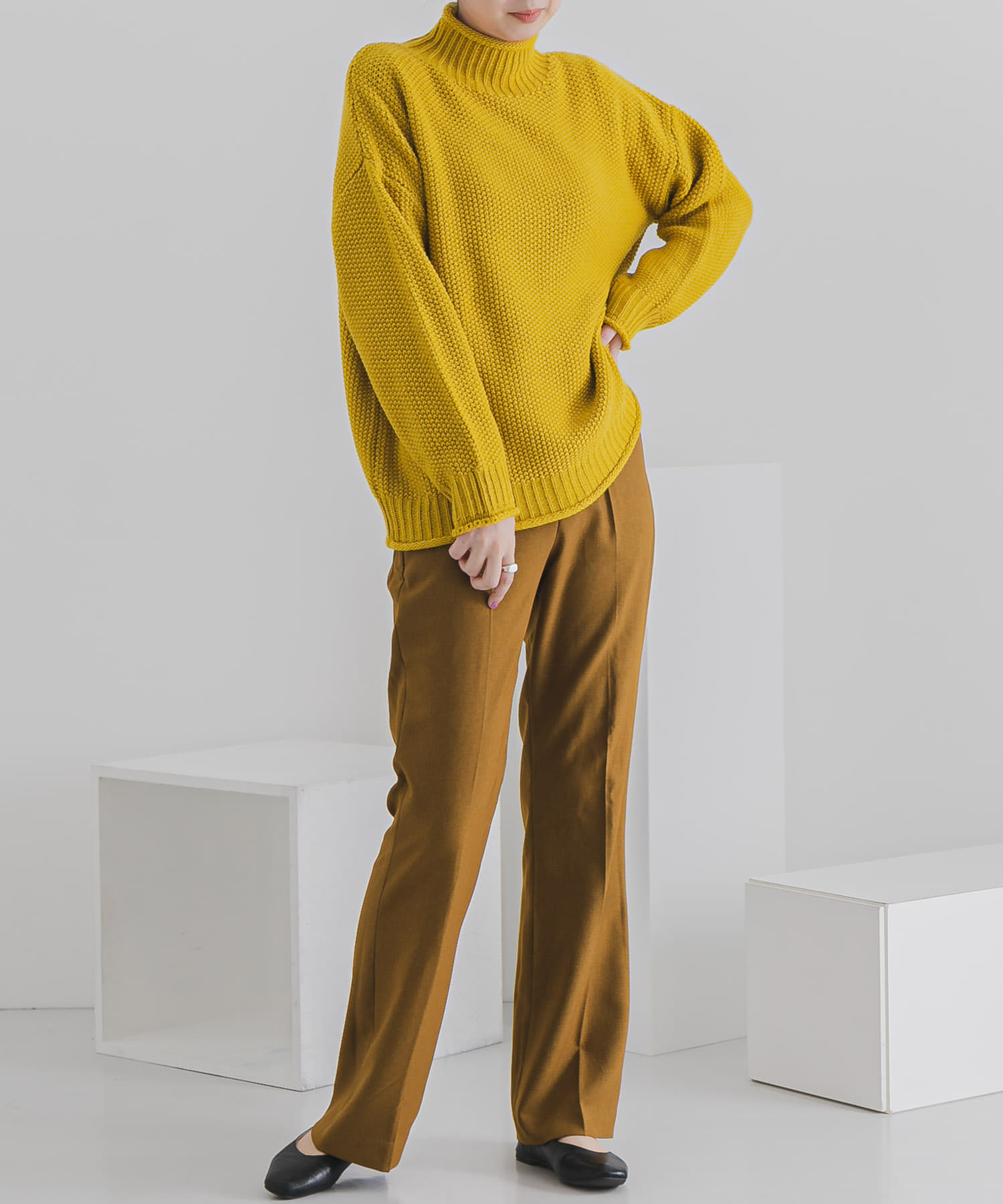 ウールライクキックフレアパンツ LIME TALL