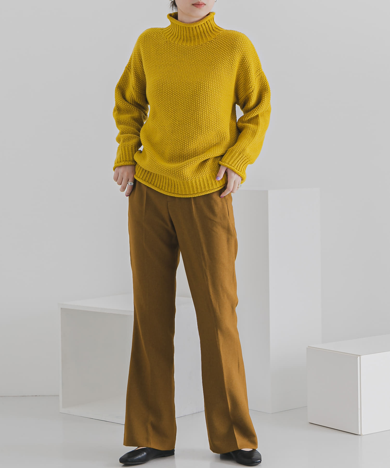 ウールライクキックフレアパンツ LIME TALL