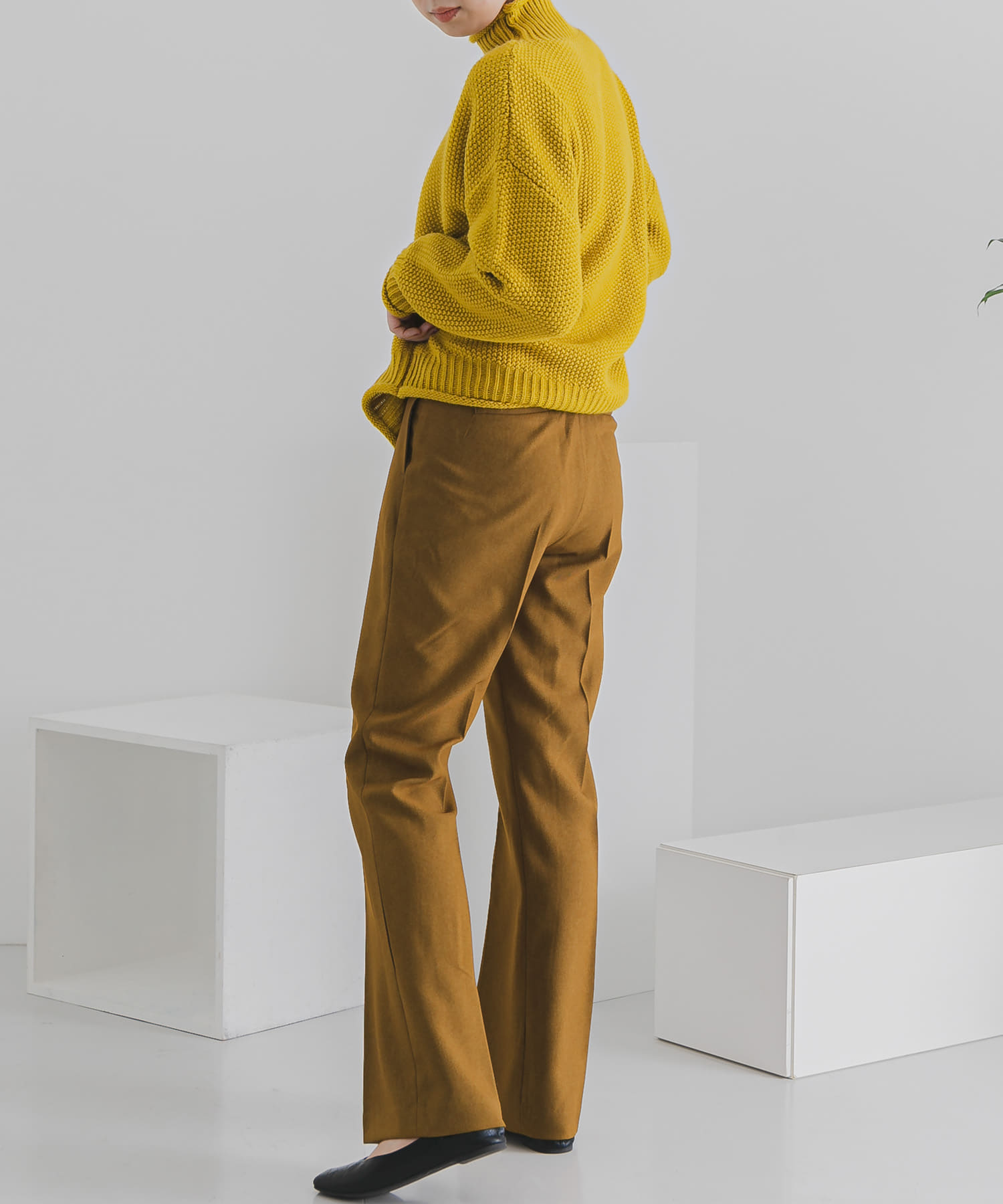 ウールライクキックフレアパンツ LIME TALL