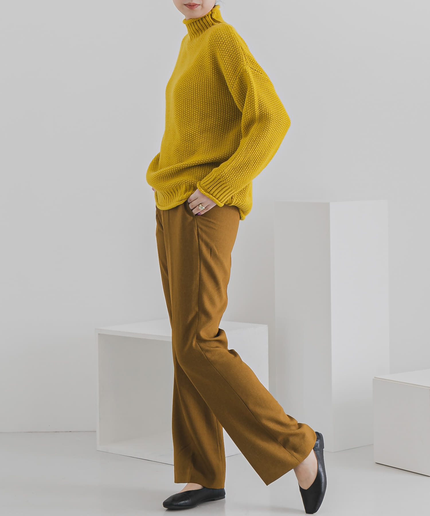 ウールライクキックフレアパンツ LIME TALL