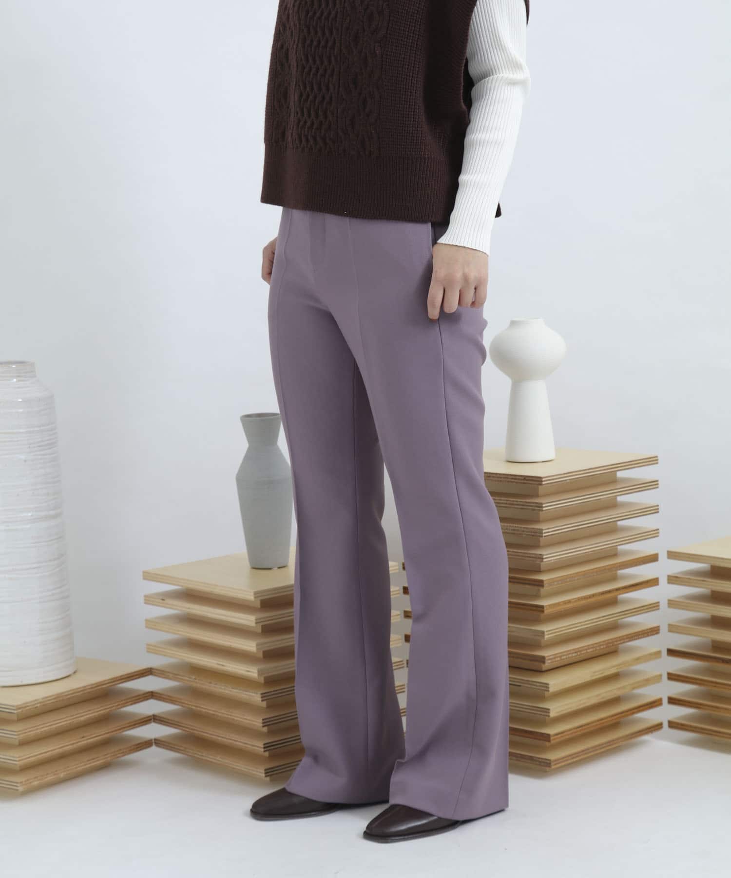 ウールライクキックフレアパンツ PURPLE S