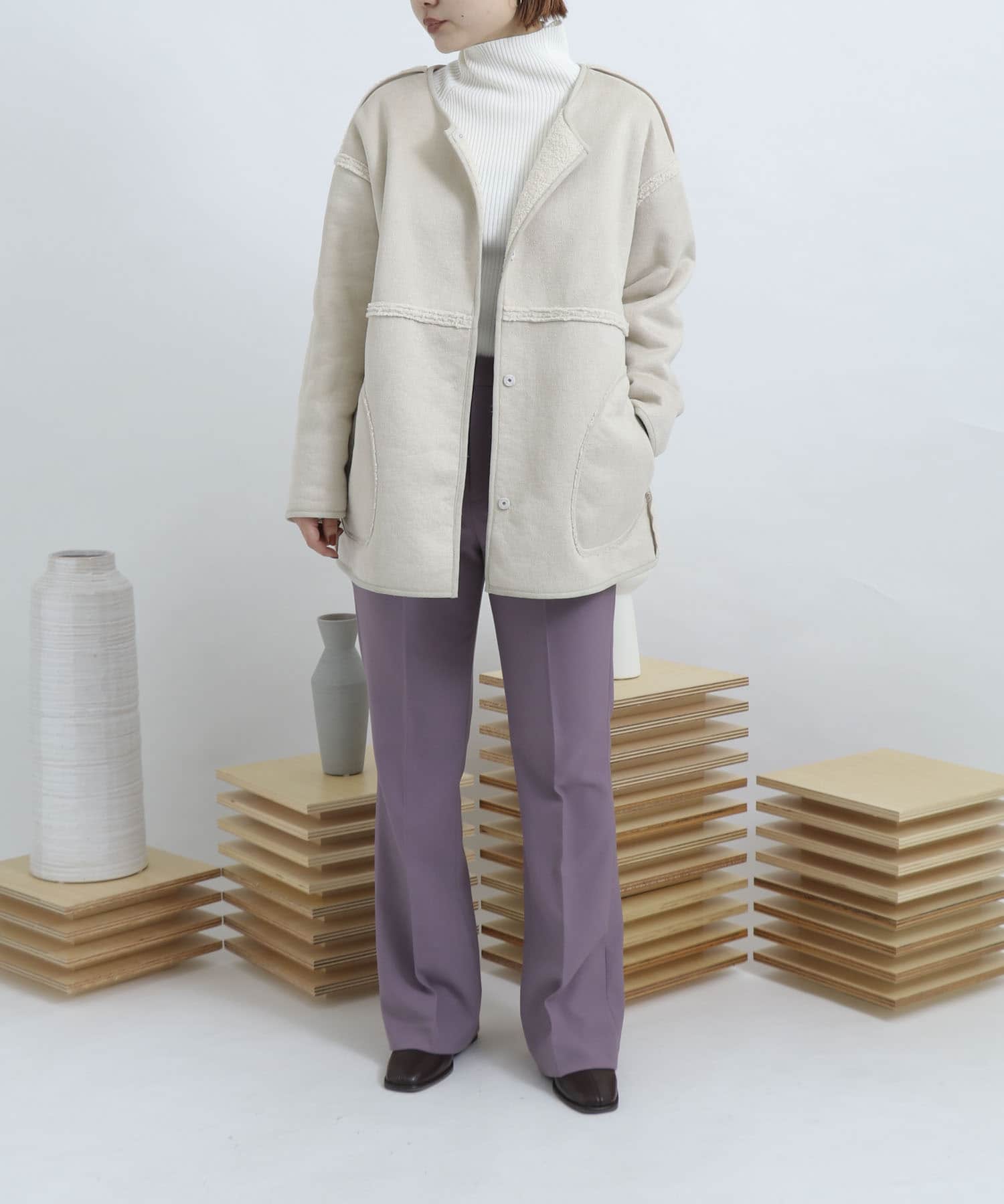 ウールライクキックフレアパンツ PURPLE M