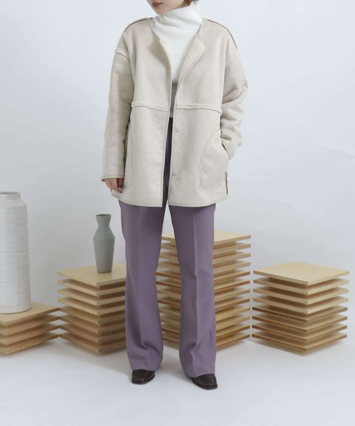 ウールライクキックフレアパンツ PURPLE M