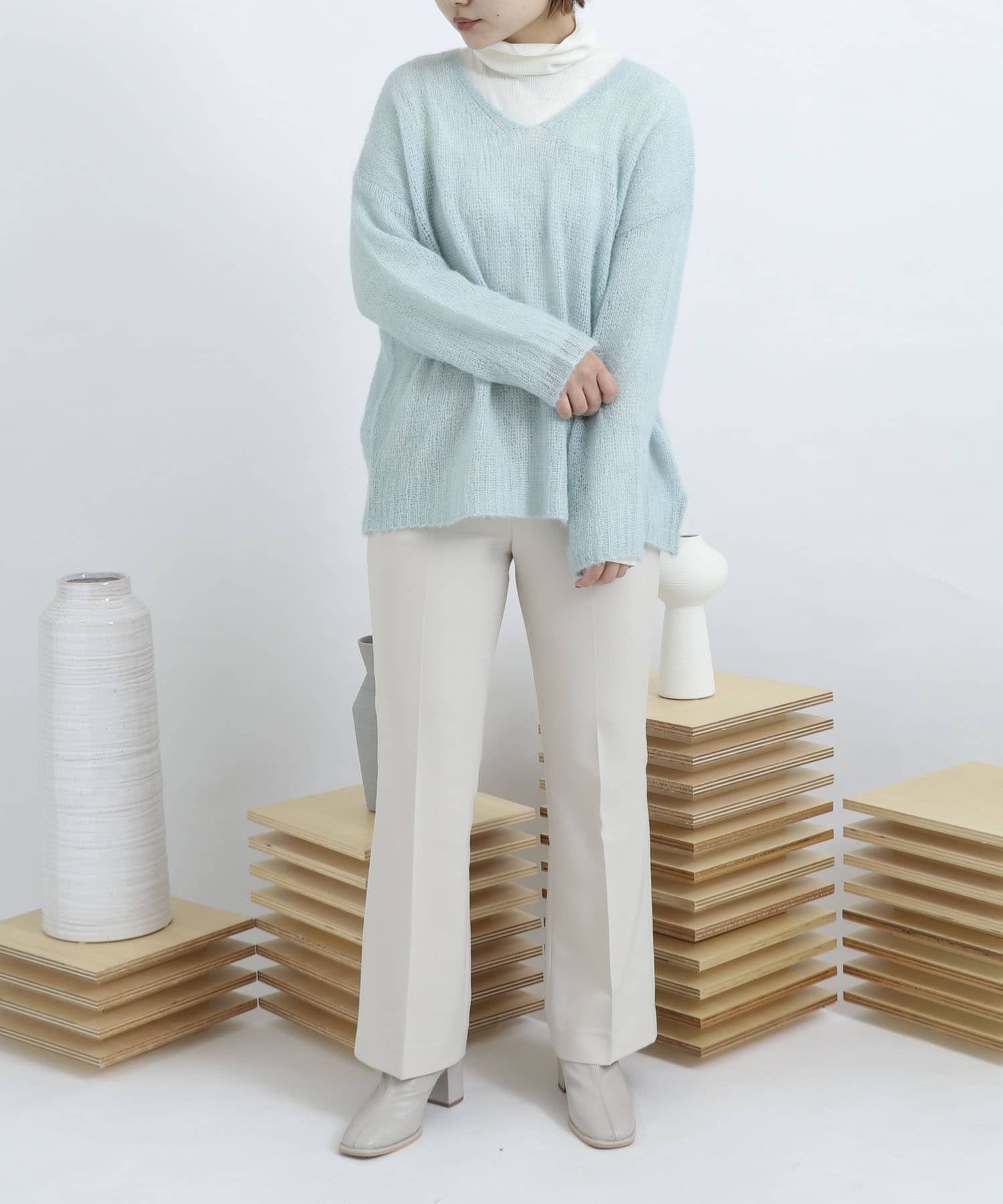 ウールライクキックフレアパンツ IVORY S