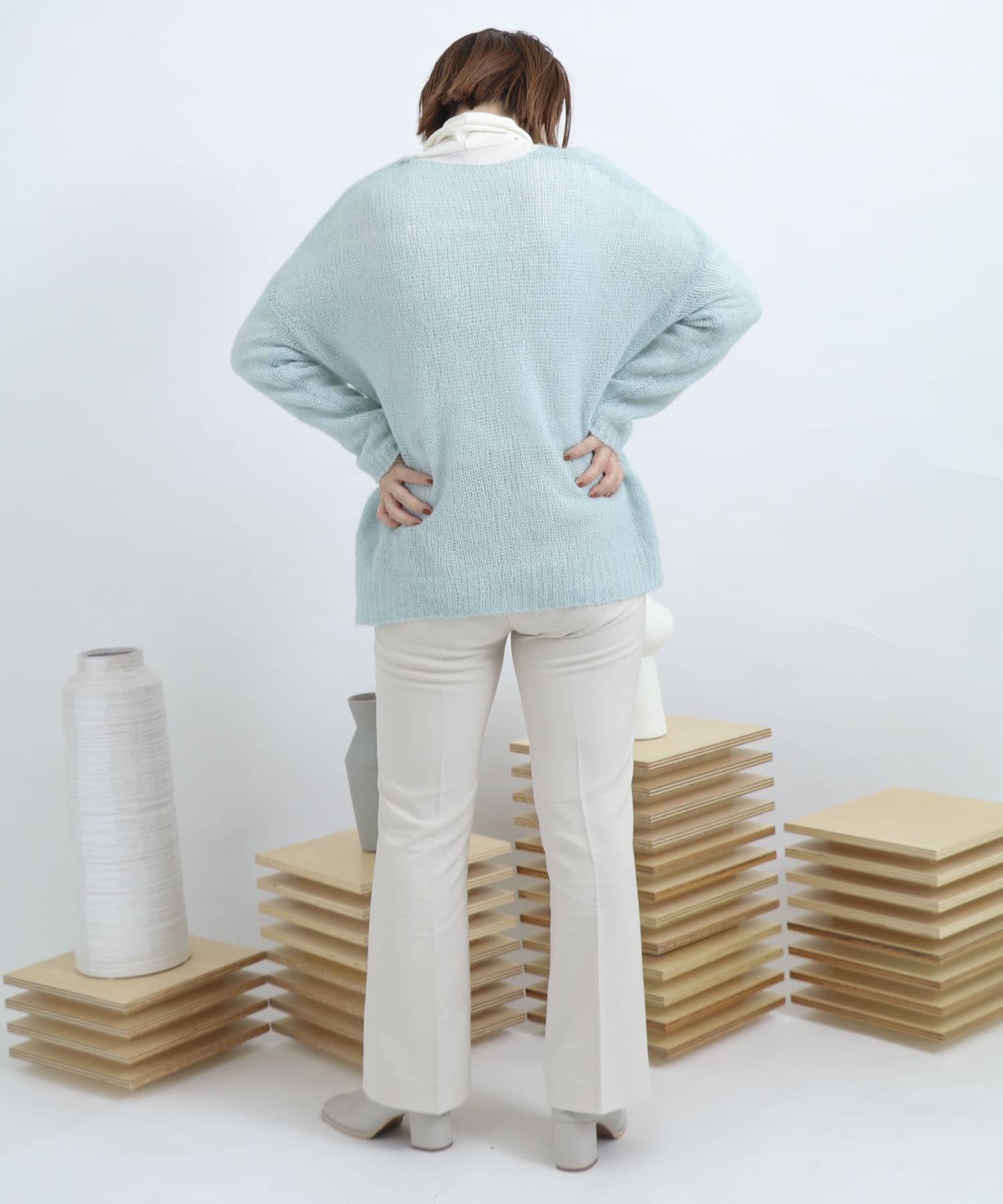 ウールライクキックフレアパンツ IVORY S