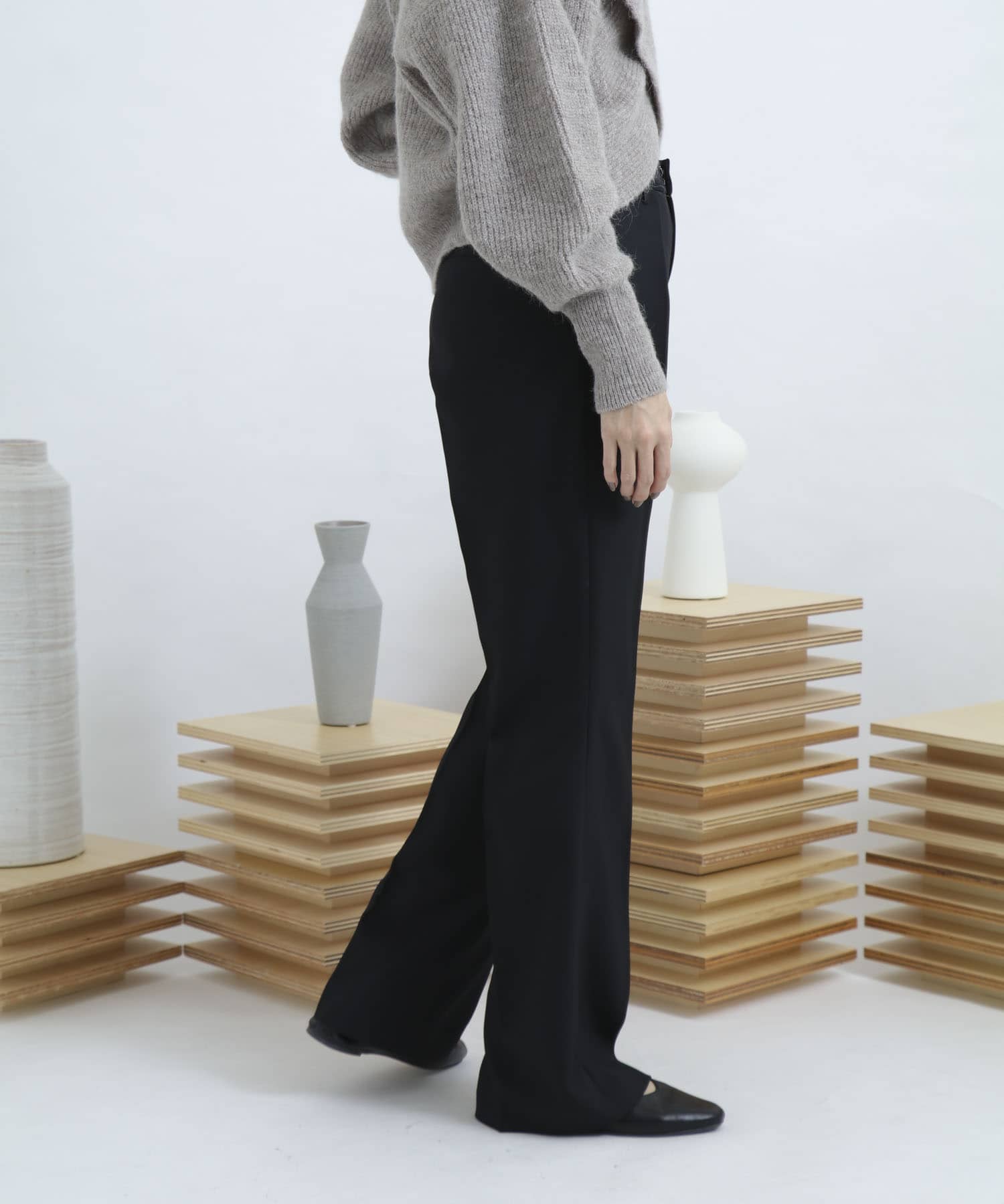 ウールライクキックフレアパンツ BLACK S
