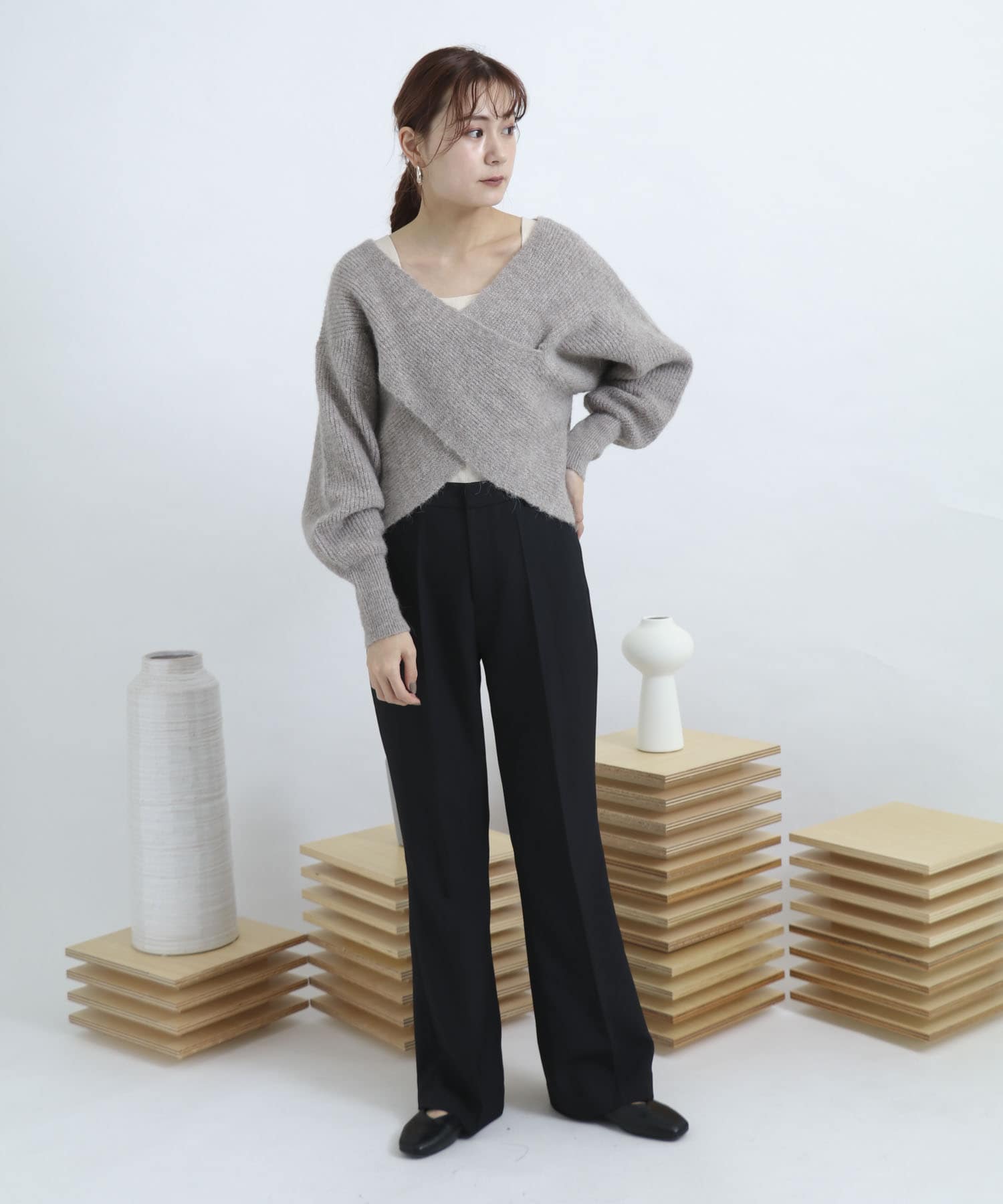 ウールライクキックフレアパンツ BLACK S