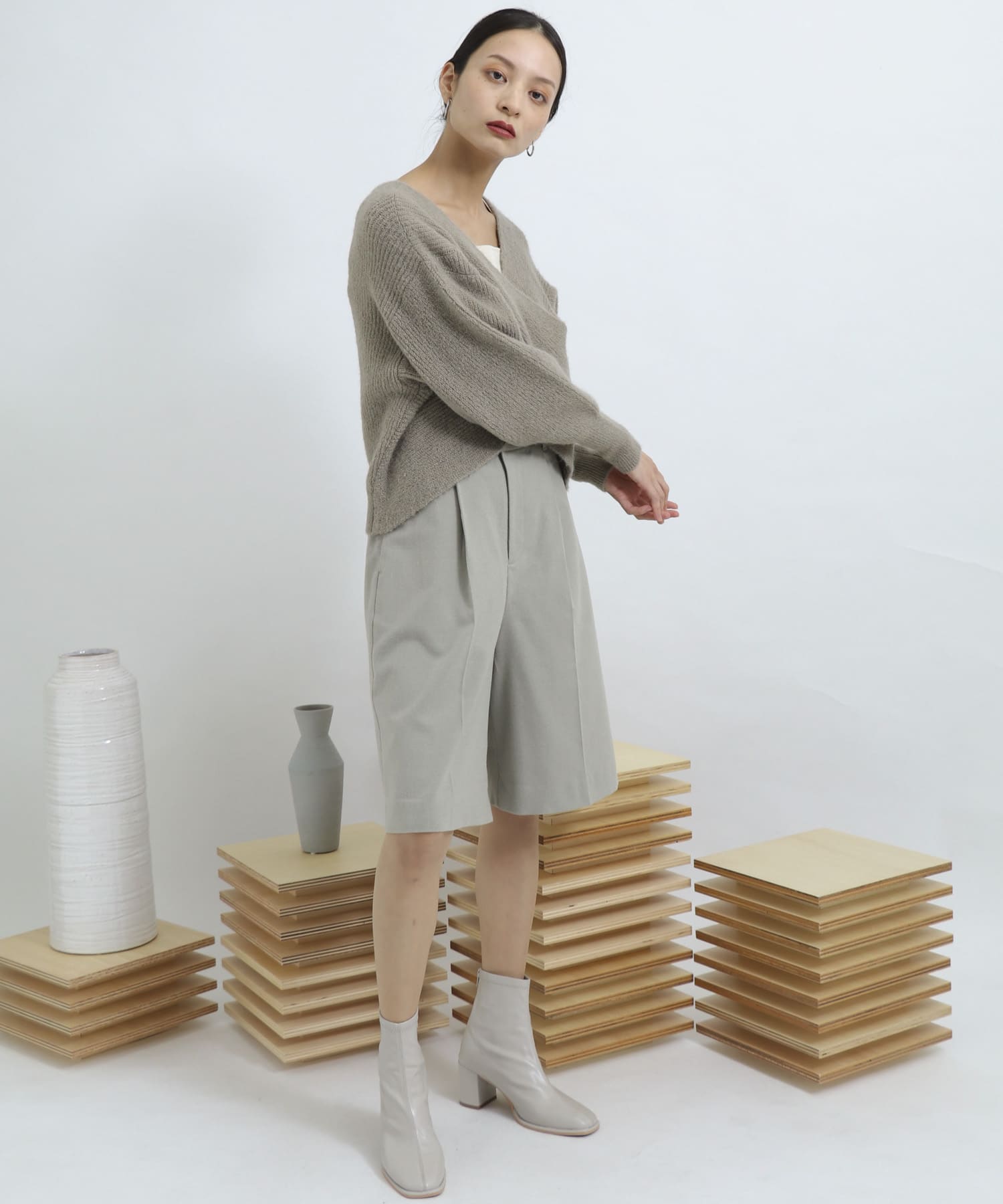 サキソニータックキュロットパンツ L.KHAKI FREE