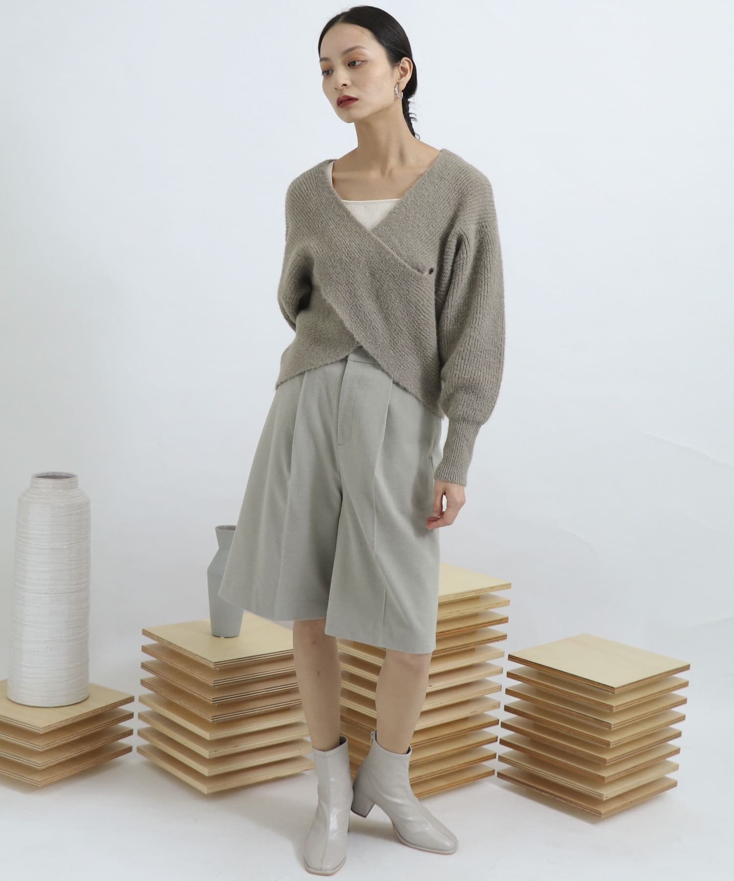 サキソニータックキュロットパンツ L.KHAKI FREE