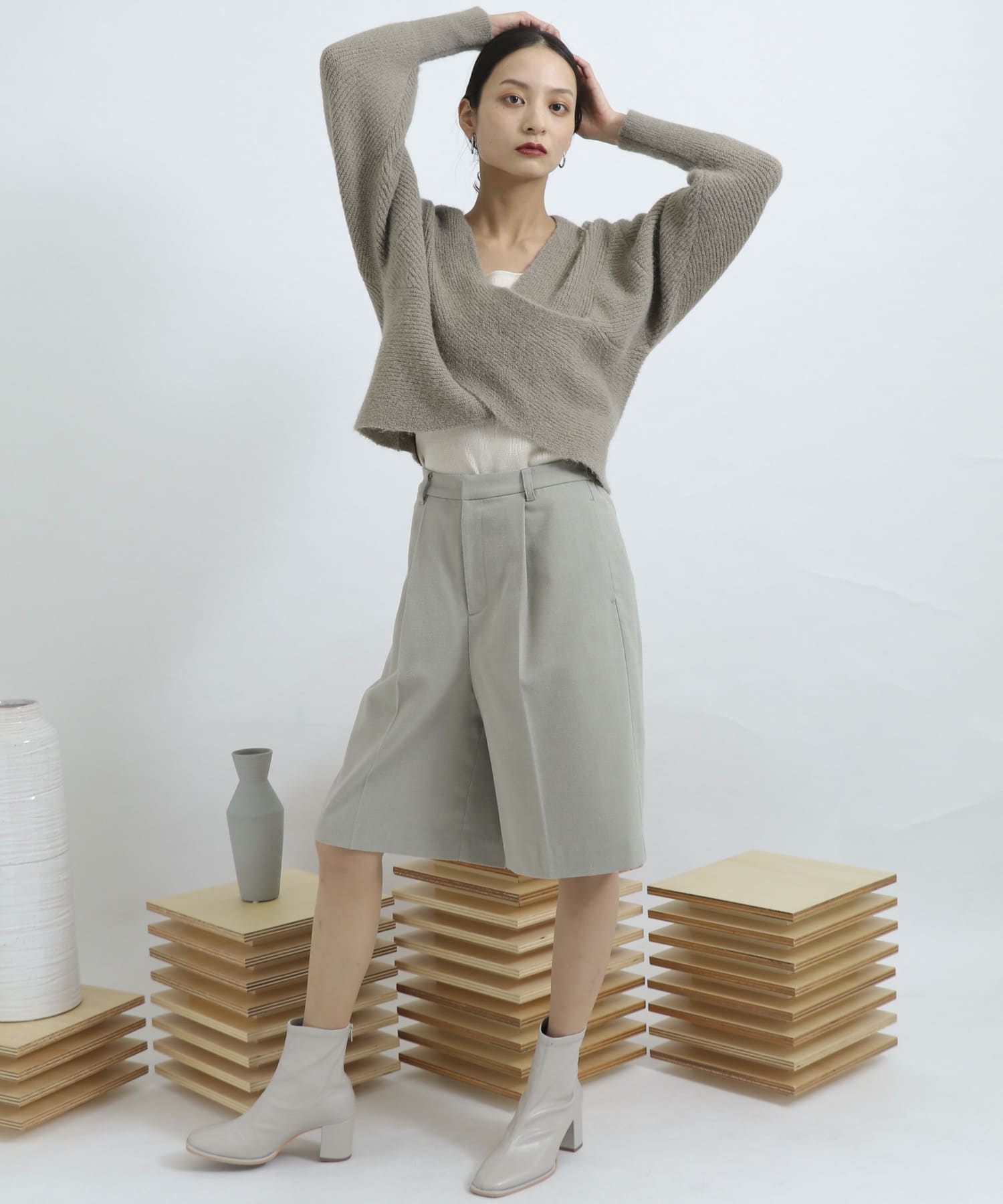 サキソニータックキュロットパンツ L.KHAKI FREE