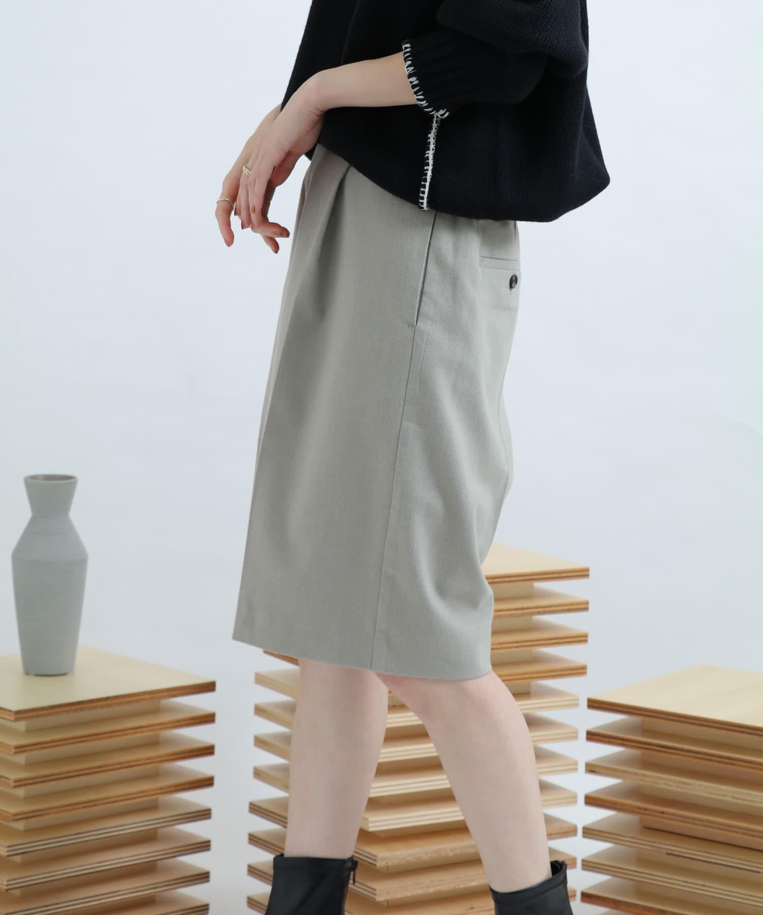 サキソニータックキュロットパンツ L.KHAKI FREE