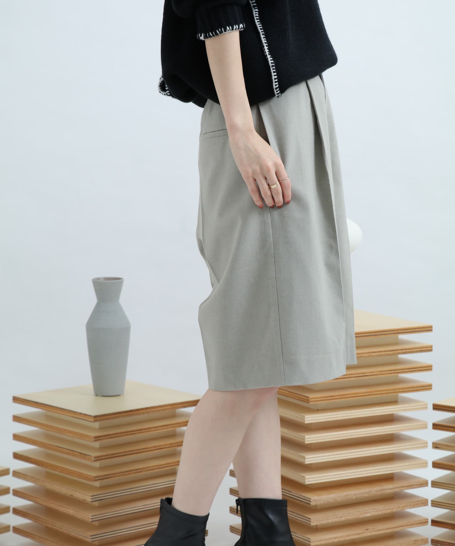 サキソニータックキュロットパンツ L.KHAKI FREE