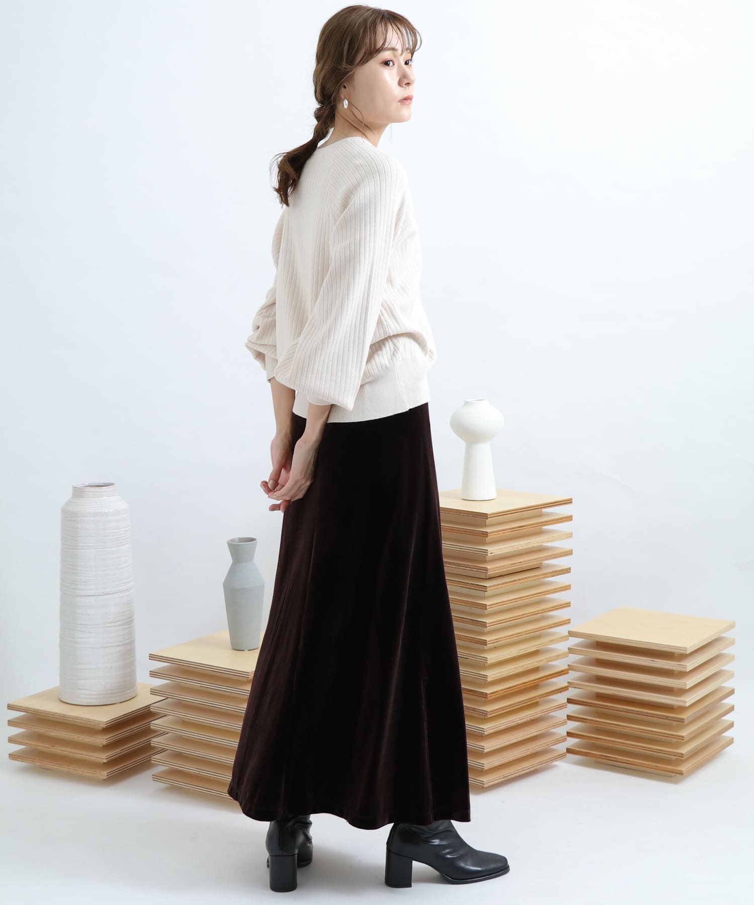 ロングスリットベロアナロースカート BROWN FREE