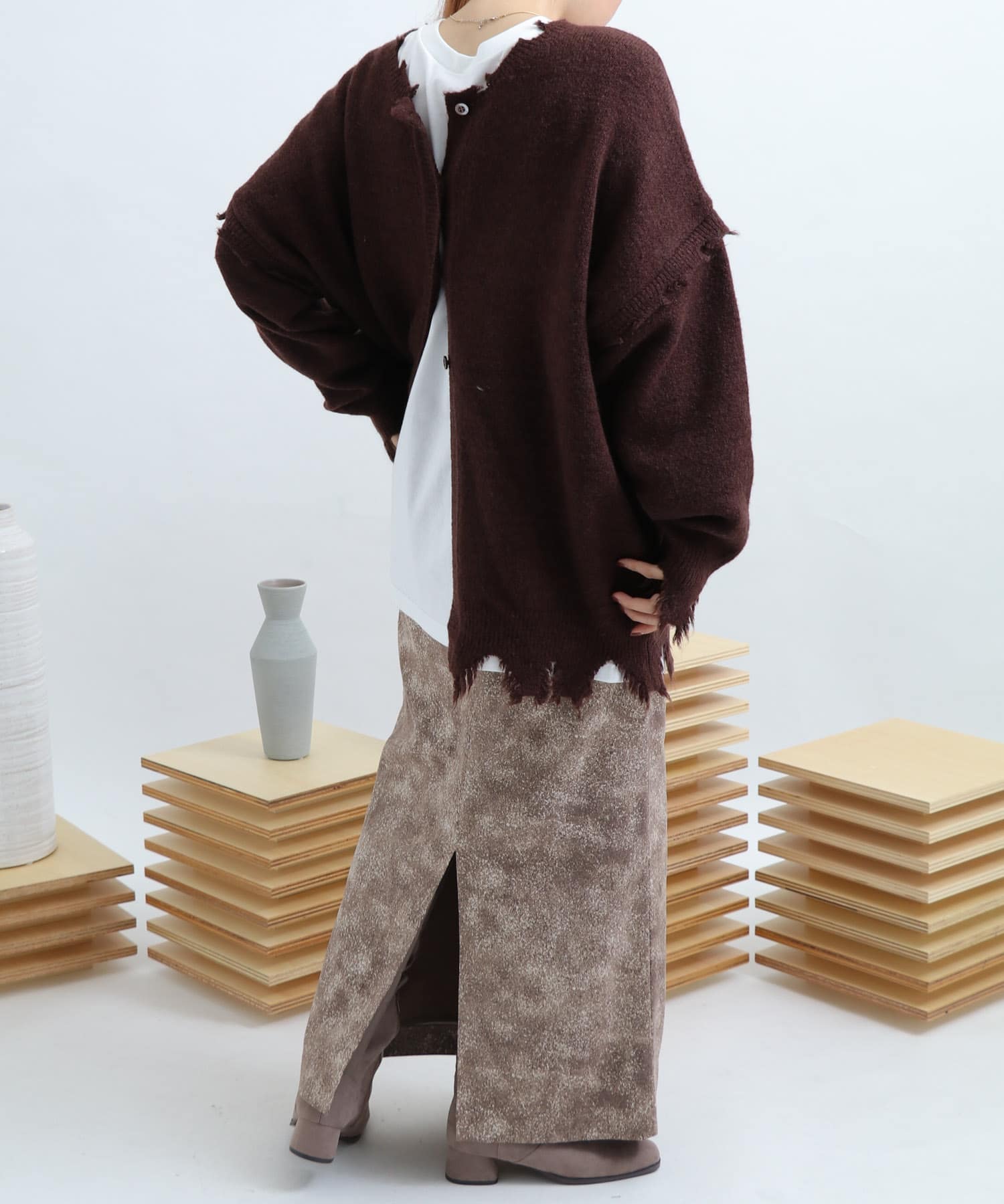 ストーンプリントスカート BROWN FREE