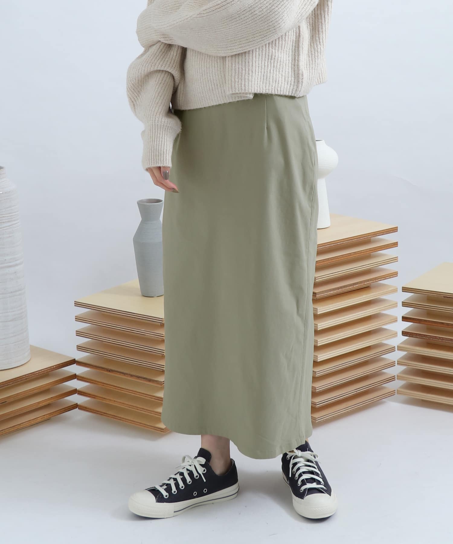 ストレッチサスツキハイウエストスカート L.KHAKI XS